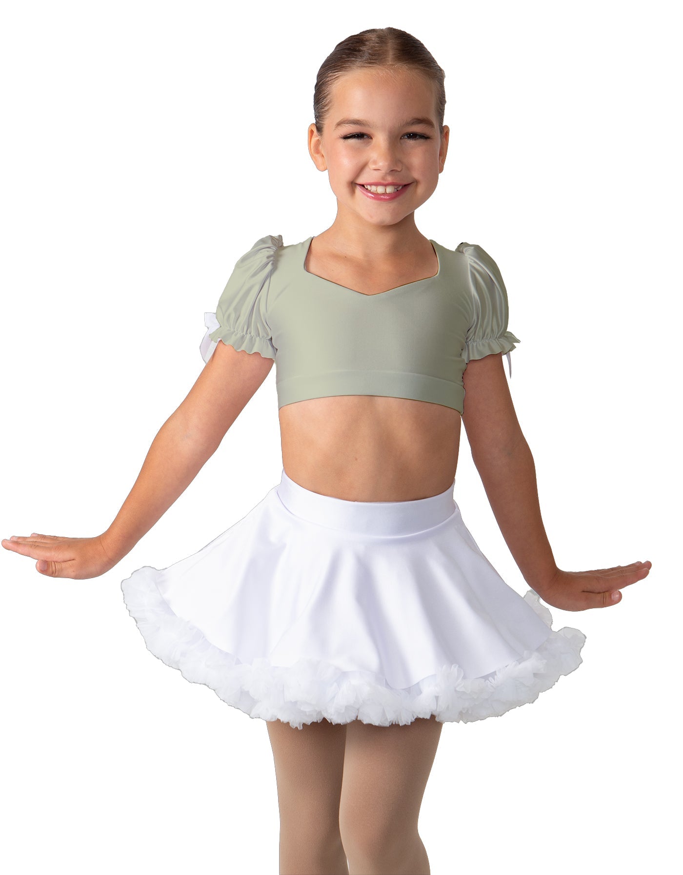 Solid Lycra Sweetheart Puff Sleeve Crop Top with Triangle Back
