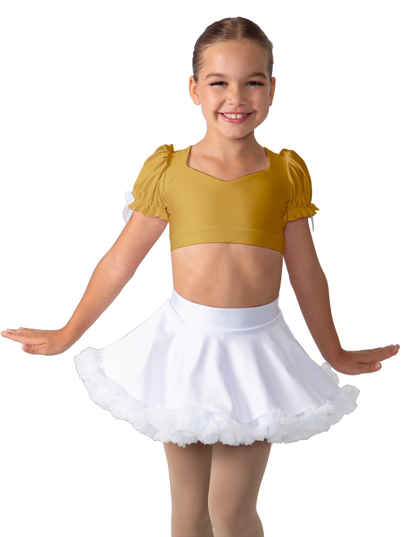 Solid Lycra Sweetheart Puff Sleeve Crop Top with Triangle Back