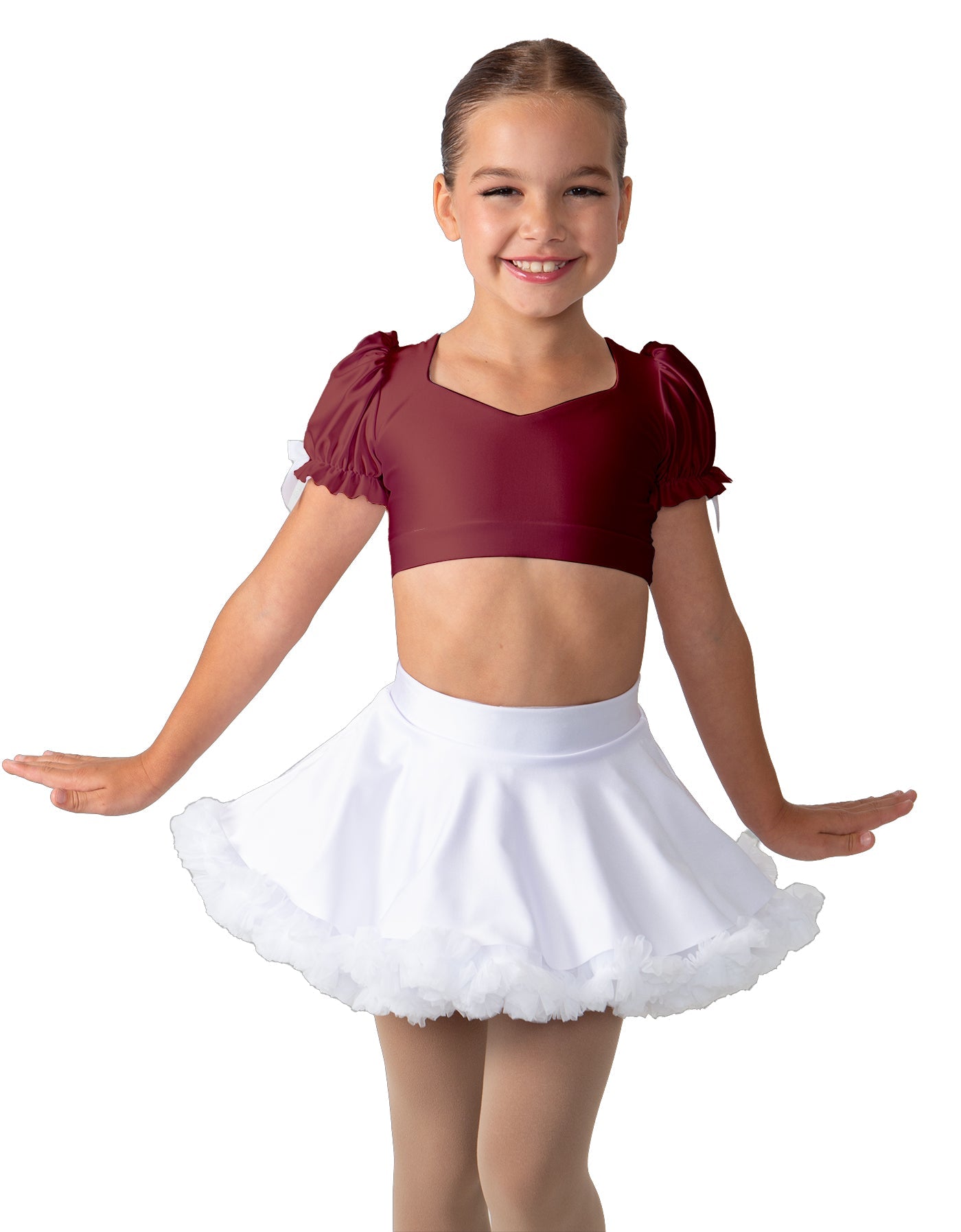 Solid Lycra Sweetheart Puff Sleeve Crop Top with Triangle Back