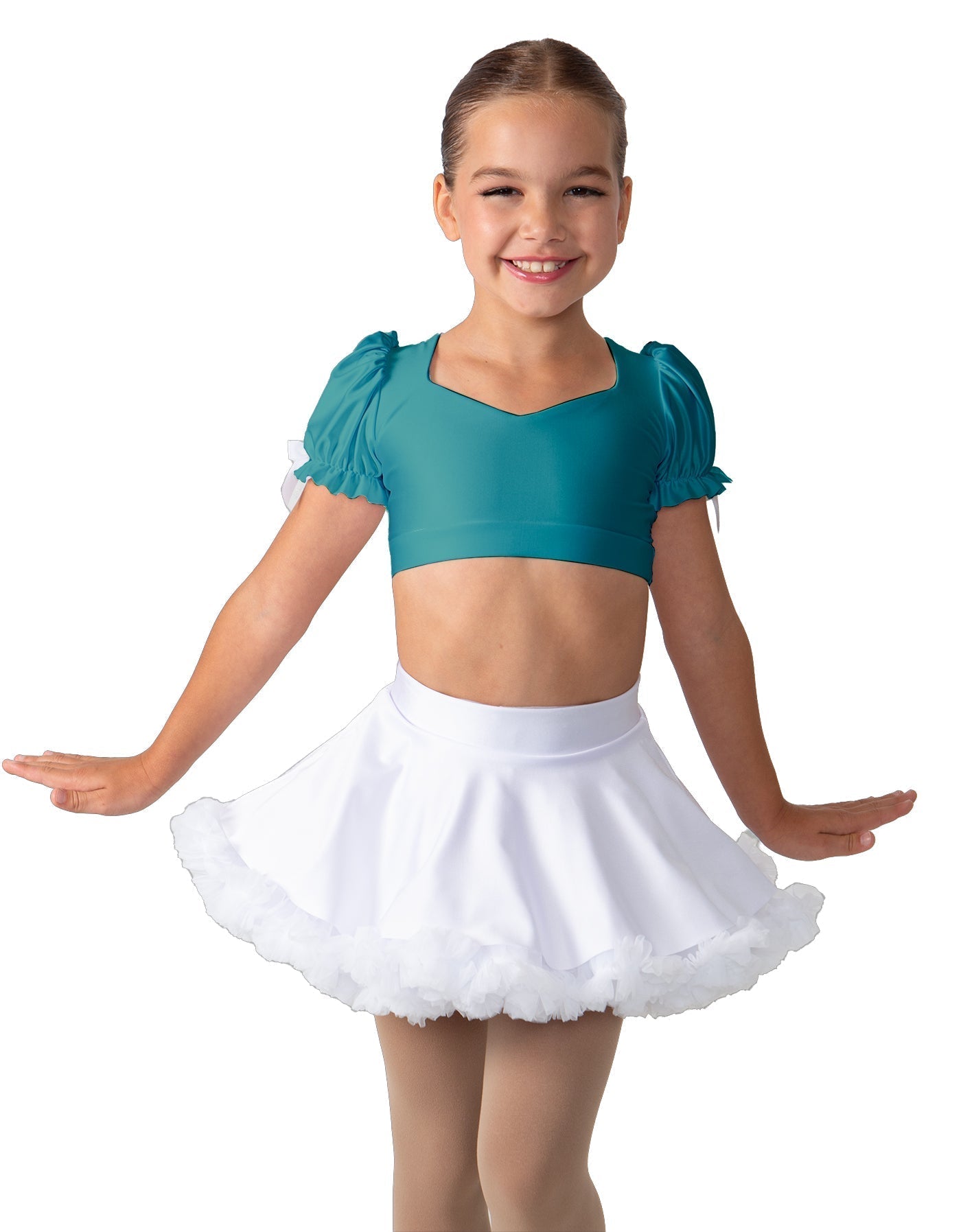 Solid Lycra Sweetheart Puff Sleeve Crop Top with Triangle Back