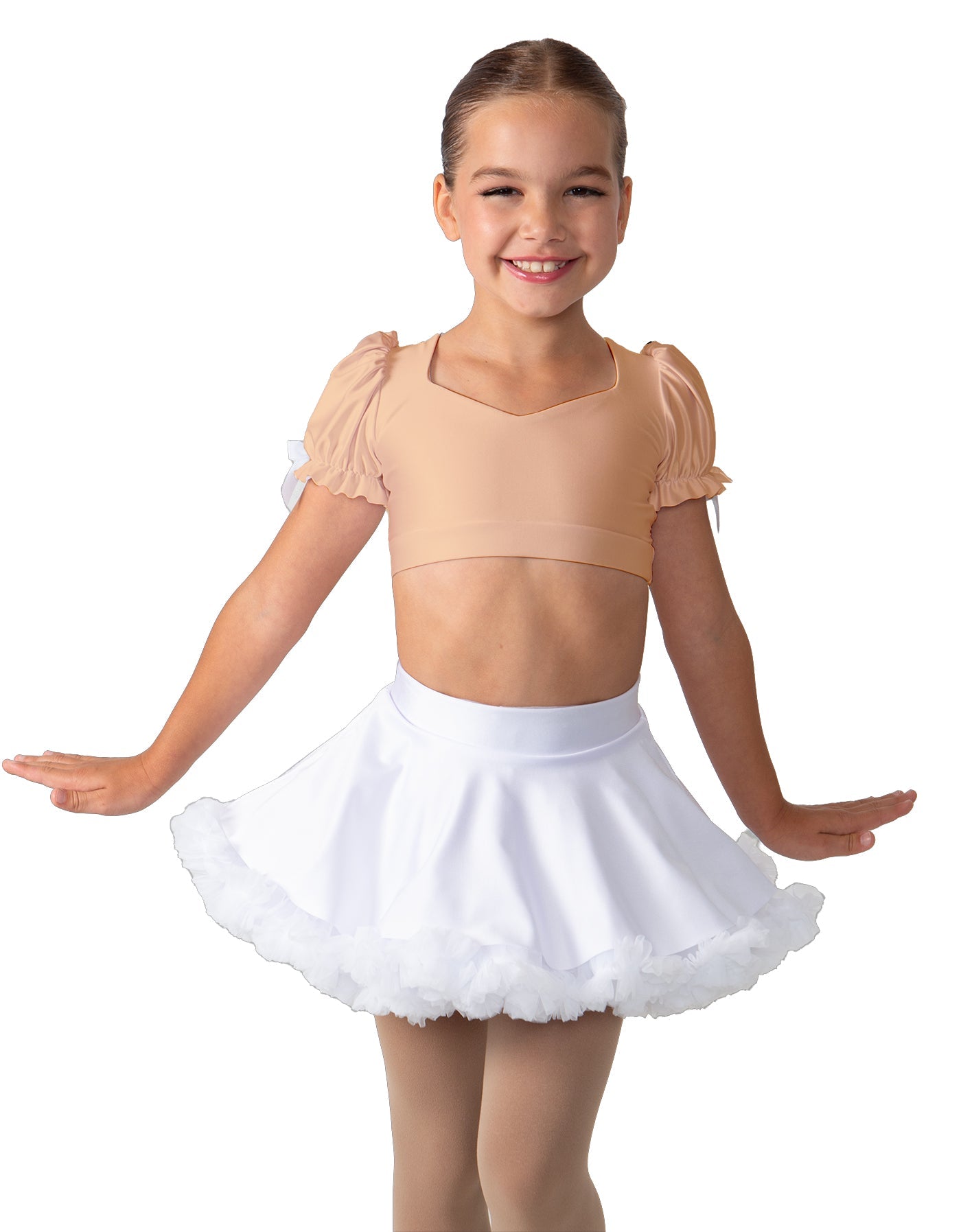 Solid Lycra Sweetheart Puff Sleeve Crop Top with Triangle Back