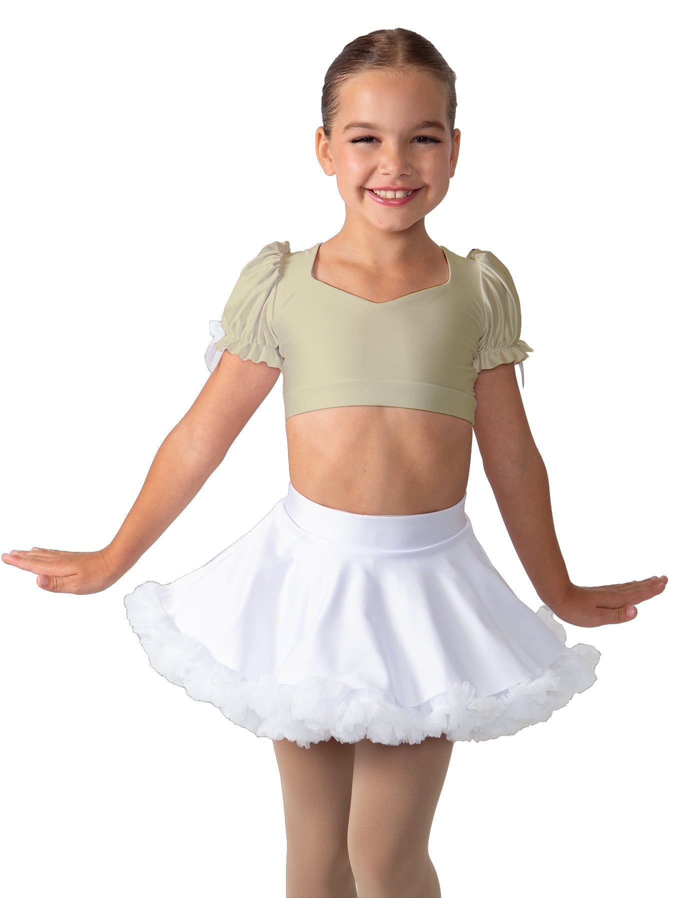 Solid Lycra Sweetheart Puff Sleeve Crop Top with Triangle Back