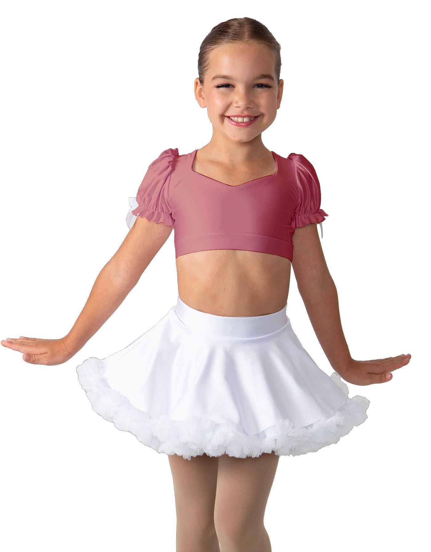 Solid Lycra Sweetheart Puff Sleeve Crop Top with Triangle Back