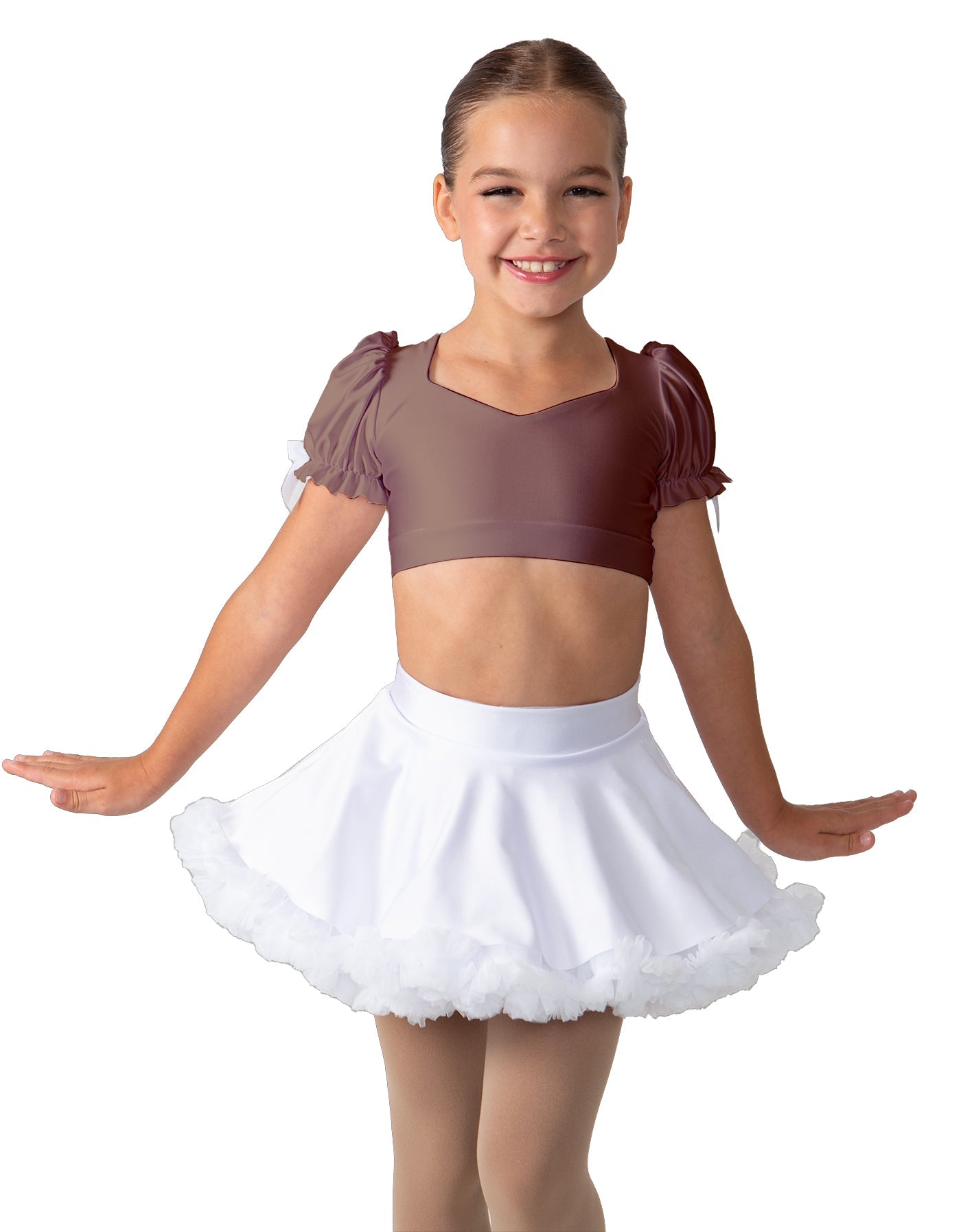 Solid Lycra Sweetheart Puff Sleeve Crop Top with Triangle Back