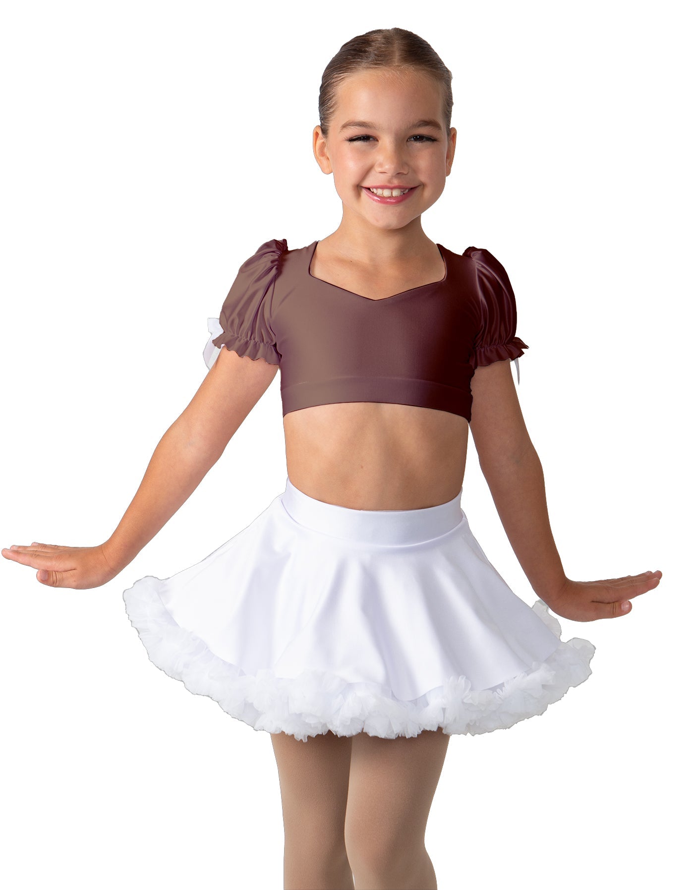 Solid Lycra Sweetheart Puff Sleeve Crop Top with Triangle Back