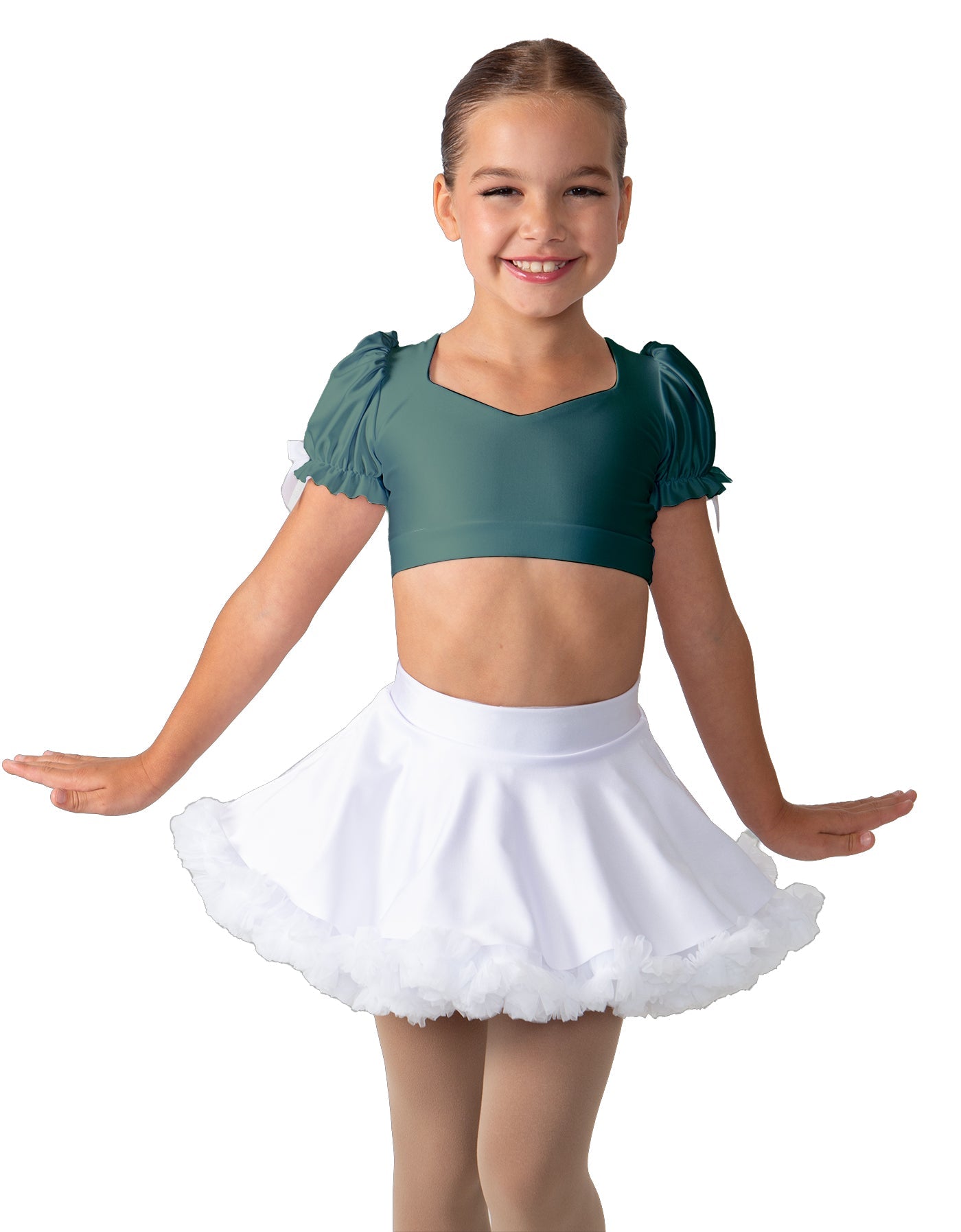 Solid Lycra Sweetheart Puff Sleeve Crop Top with Triangle Back