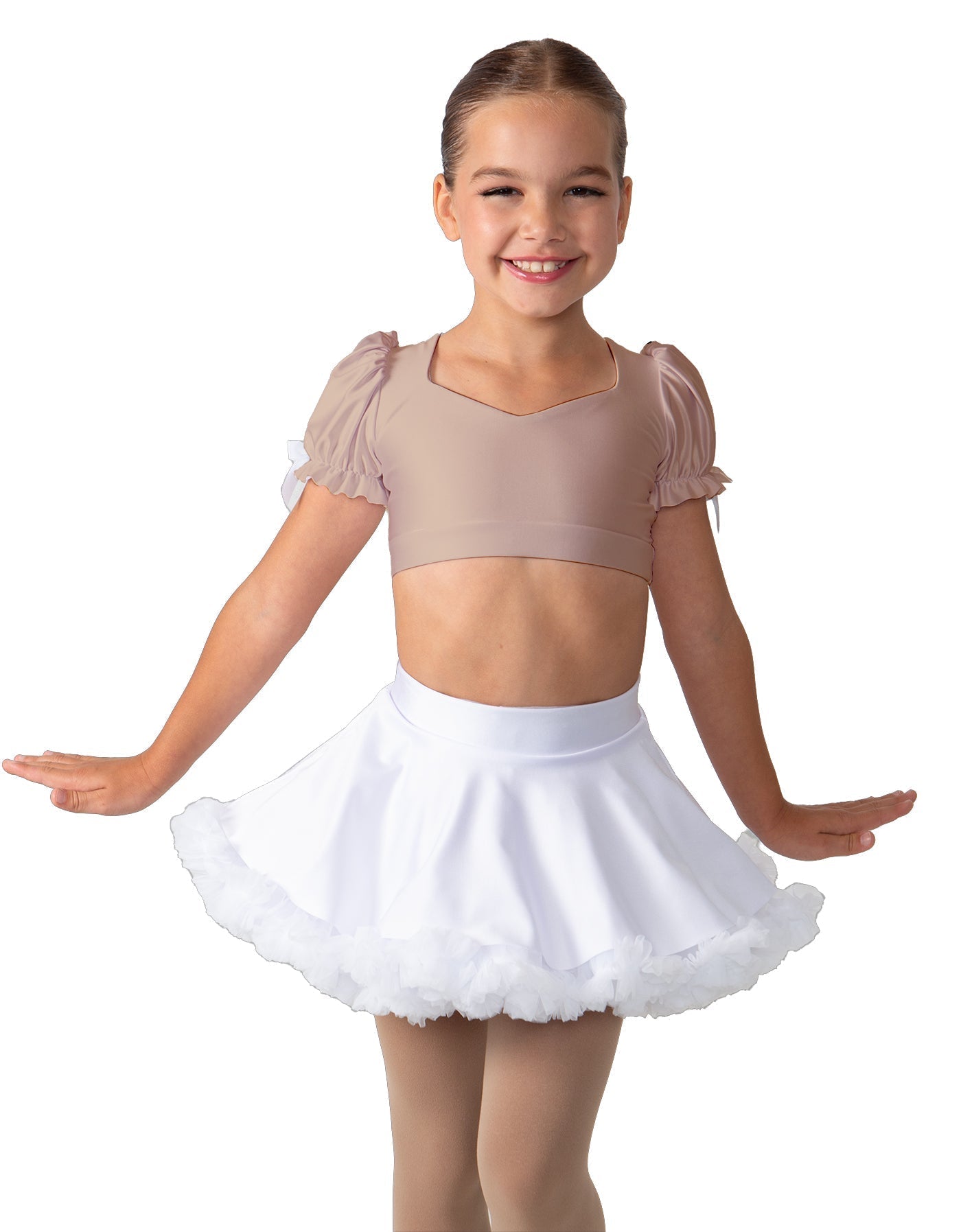 Solid Lycra Sweetheart Puff Sleeve Crop Top with Triangle Back