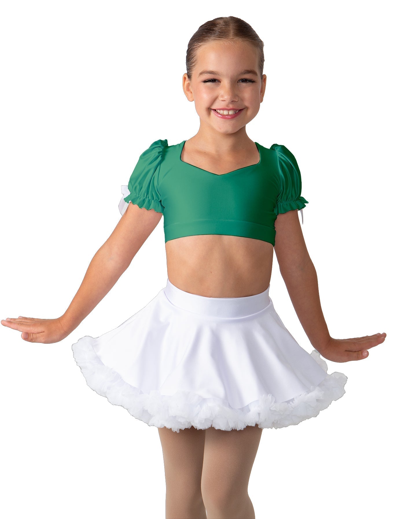 Solid Lycra Sweetheart Puff Sleeve Crop Top with Triangle Back