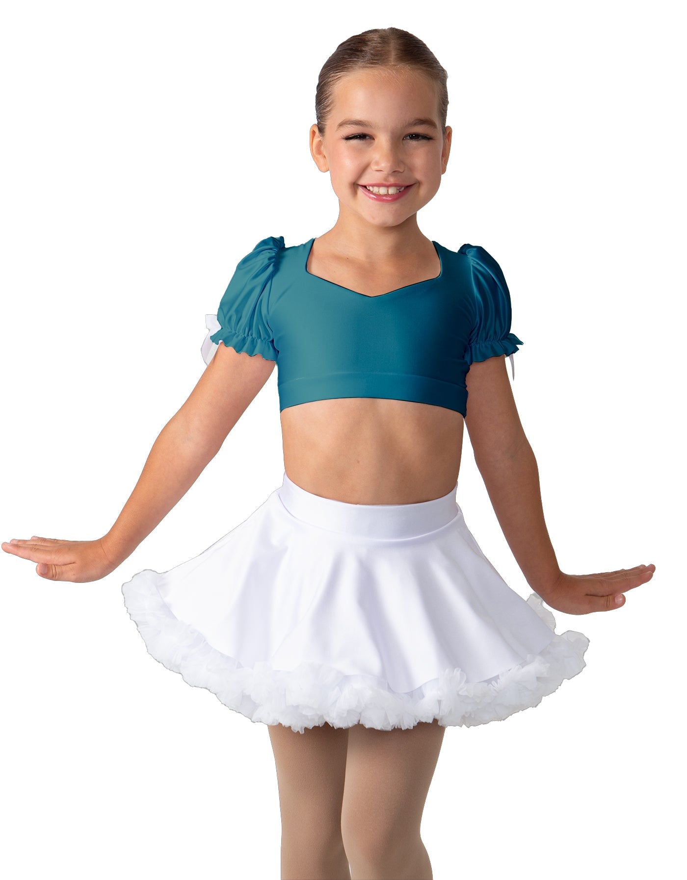 Solid Lycra Sweetheart Puff Sleeve Crop Top with Triangle Back