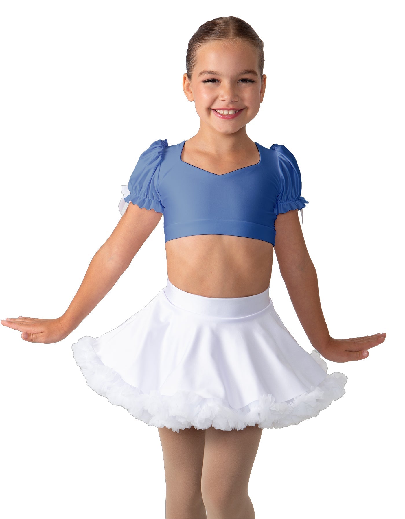 Solid Lycra Sweetheart Puff Sleeve Crop Top with Triangle Back