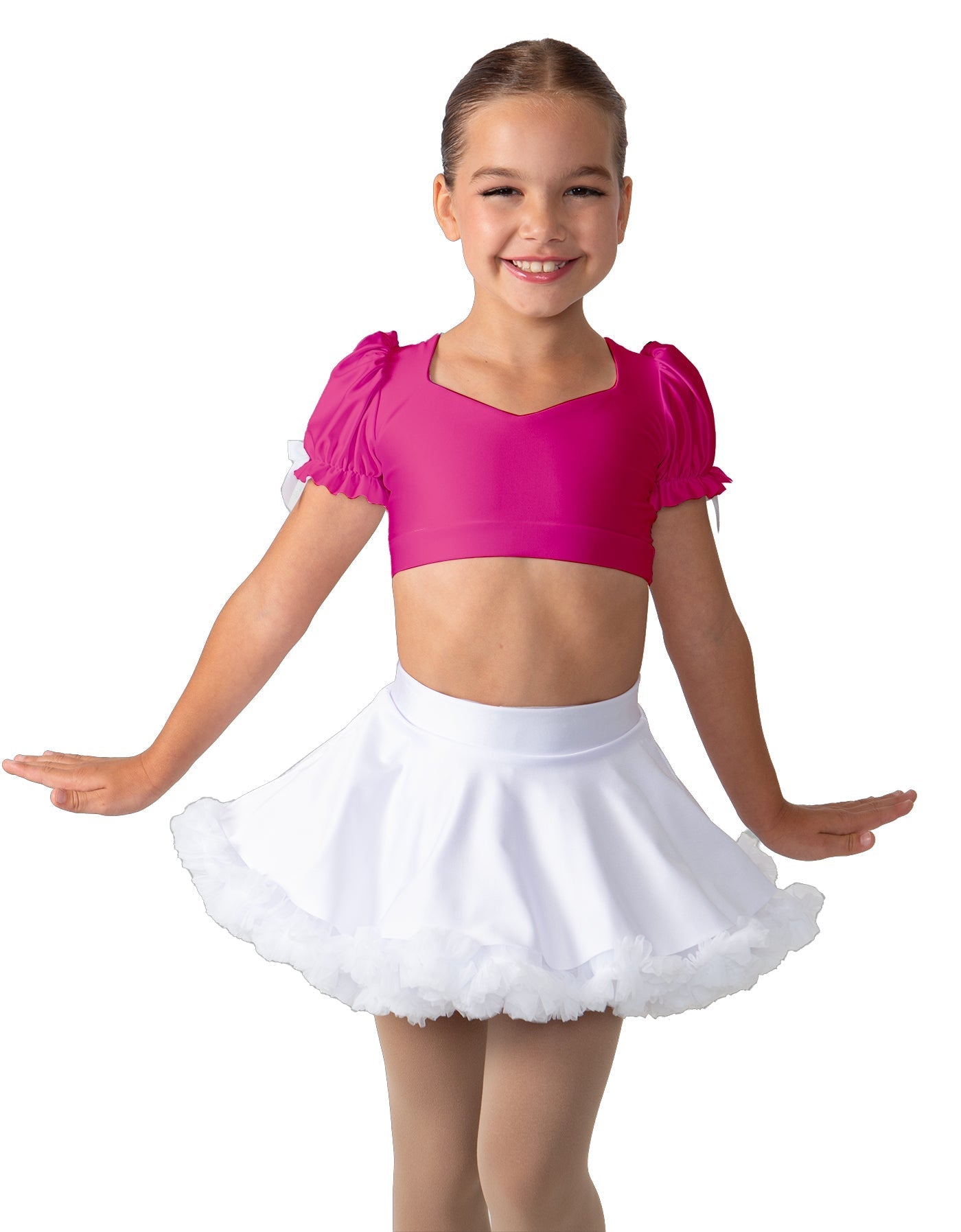 Solid Lycra Sweetheart Puff Sleeve Crop Top with Triangle Back
