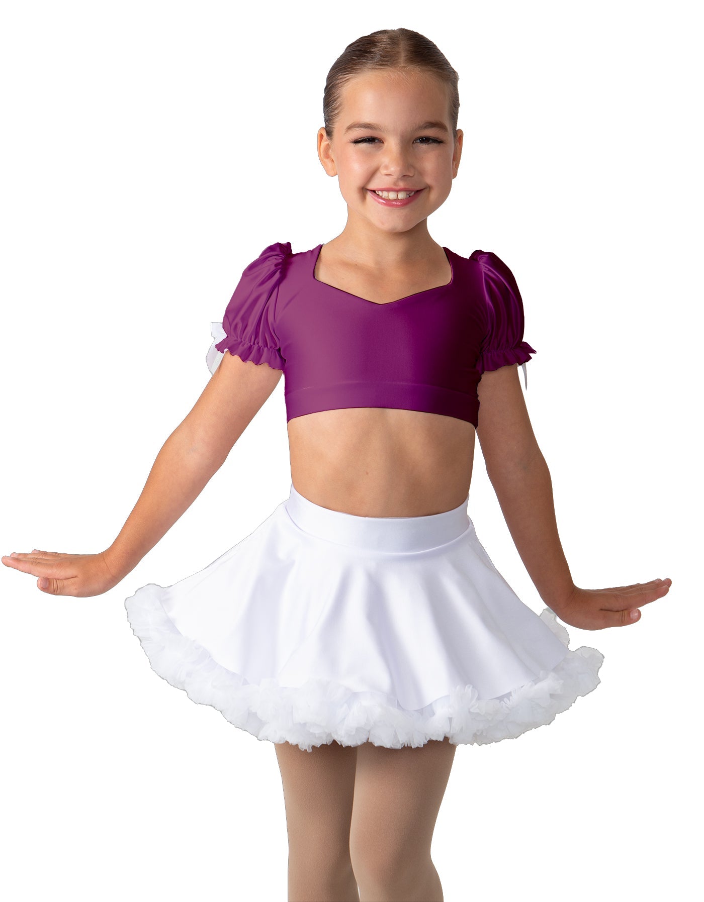 Solid Lycra Sweetheart Puff Sleeve Crop Top with Triangle Back