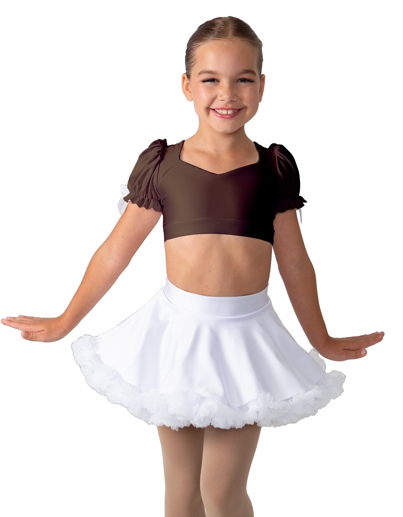 Solid Lycra Sweetheart Puff Sleeve Crop Top with Triangle Back