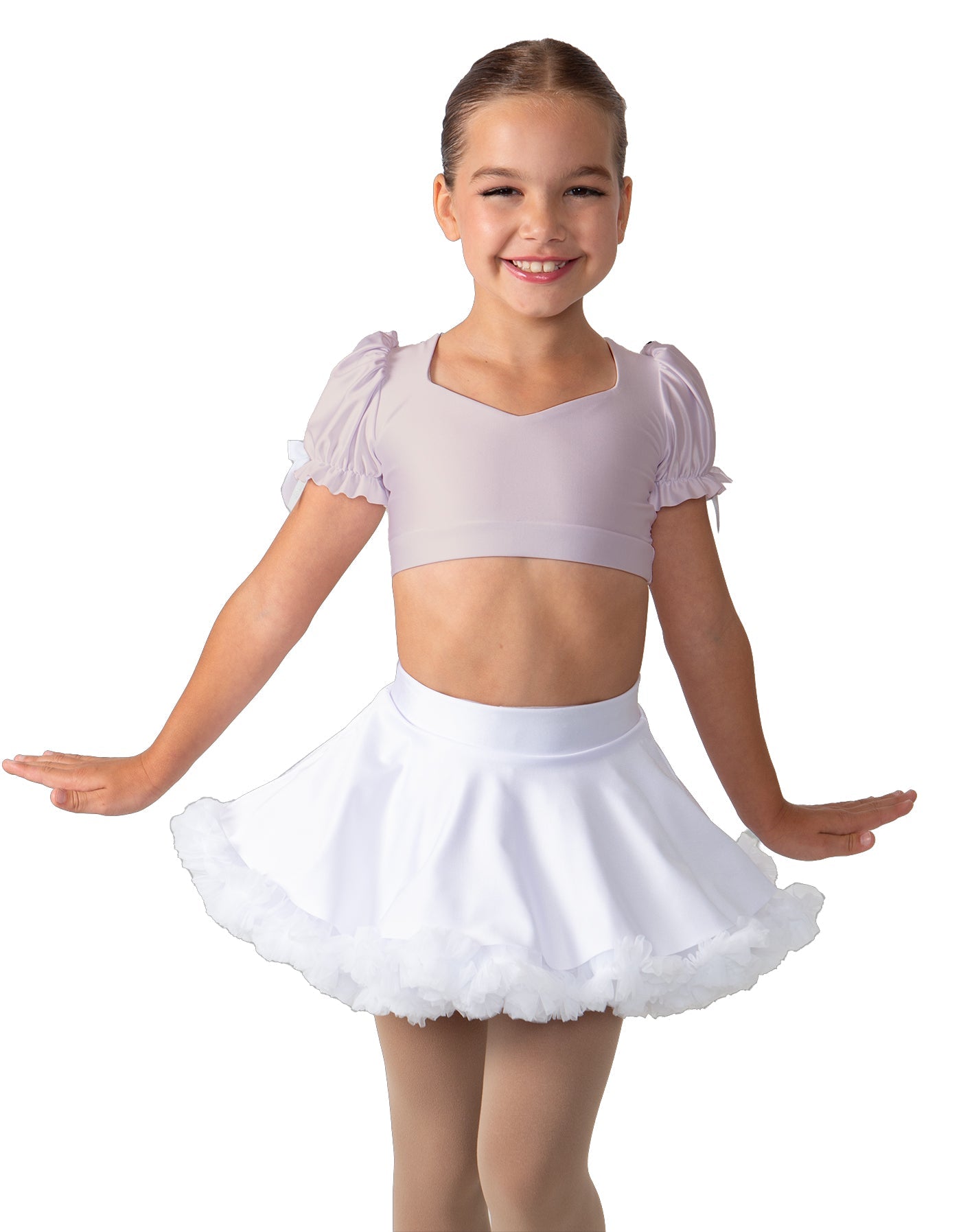Solid Lycra Sweetheart Puff Sleeve Crop Top with Triangle Back