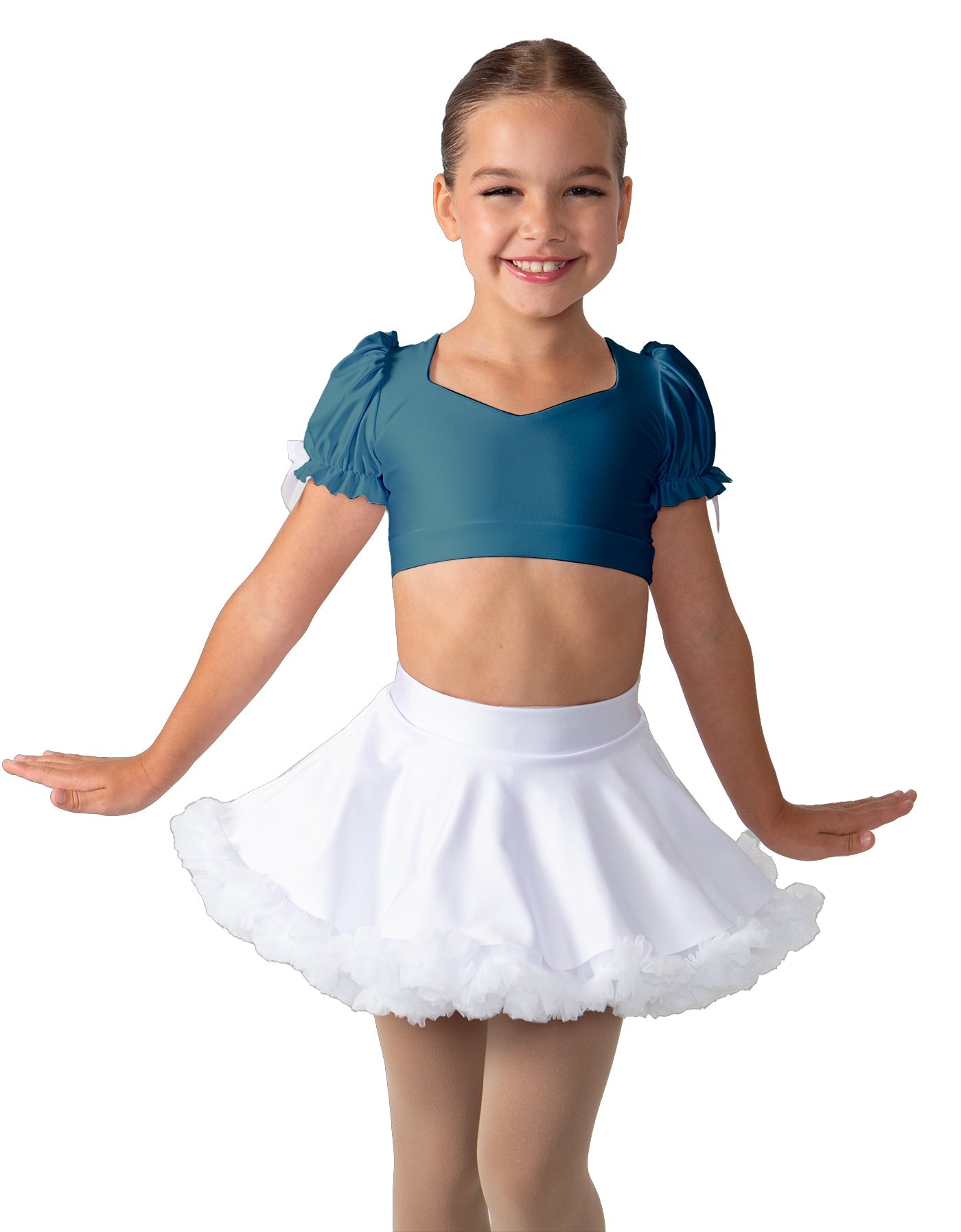 Solid Lycra Sweetheart Puff Sleeve Crop Top with Triangle Back