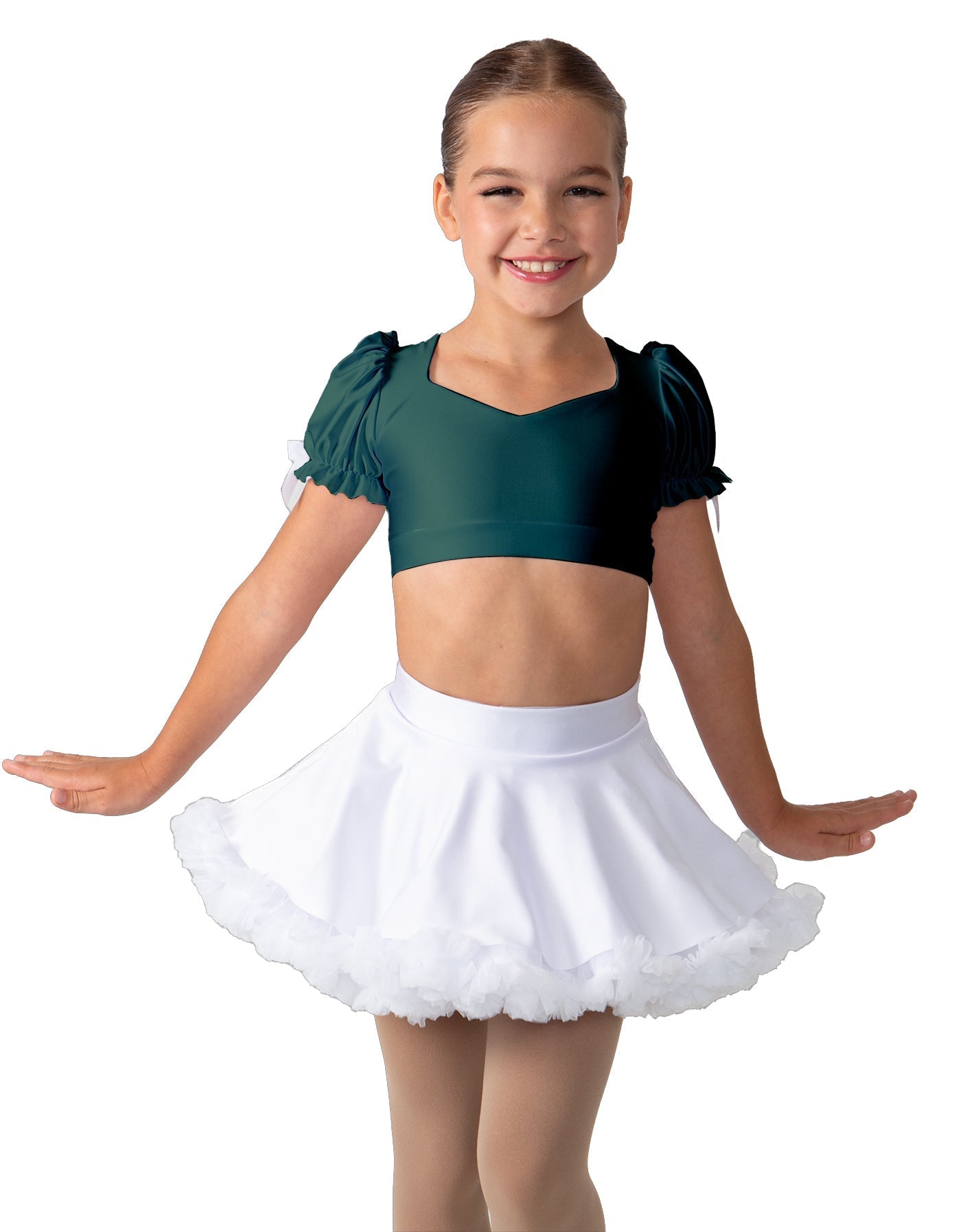 Solid Lycra Sweetheart Puff Sleeve Crop Top with Triangle Back