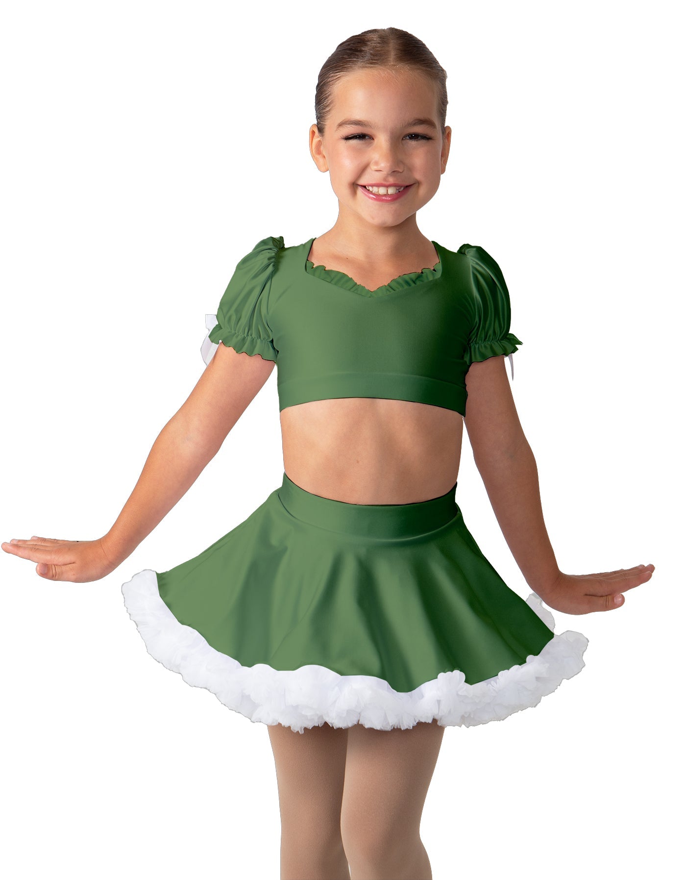 Solid Lycra Sweetheart Puff Sleeve Crop Top with Triangle Back and Ruffles