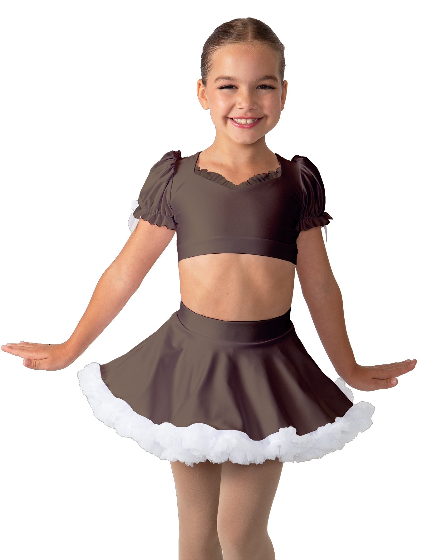 Solid Lycra Sweetheart Puff Sleeve Crop Top with Triangle Back and Ruffles