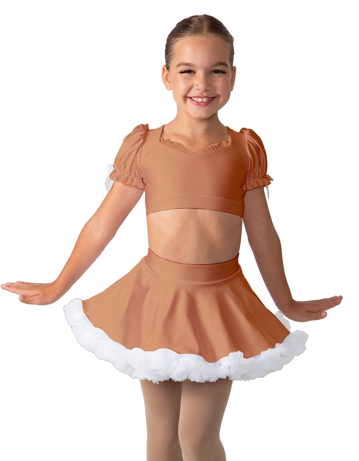 Solid Lycra Sweetheart Puff Sleeve Crop Top with Triangle Back and Ruffles