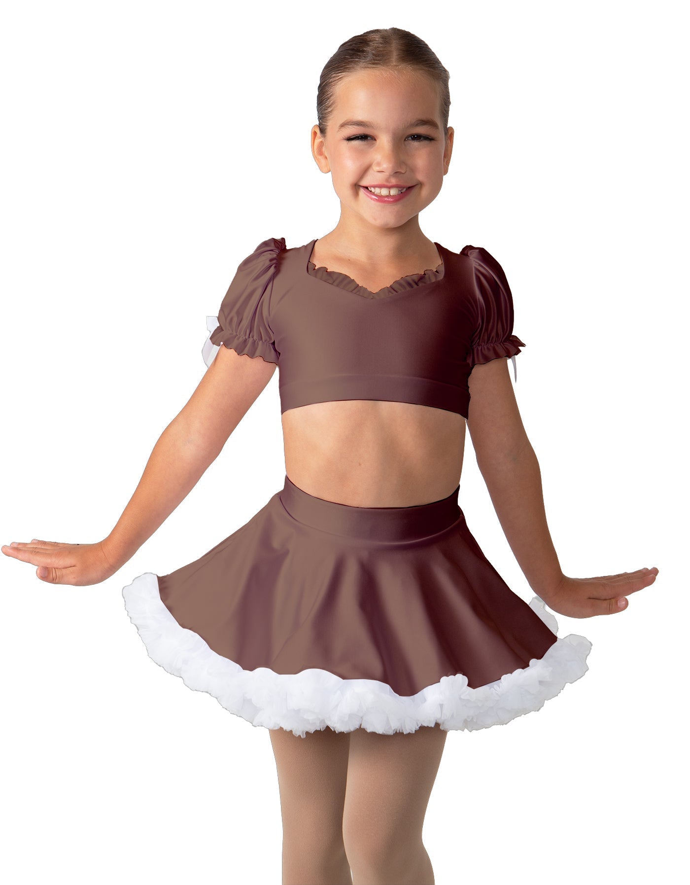 Solid Lycra Sweetheart Puff Sleeve Crop Top with Triangle Back and Ruffles