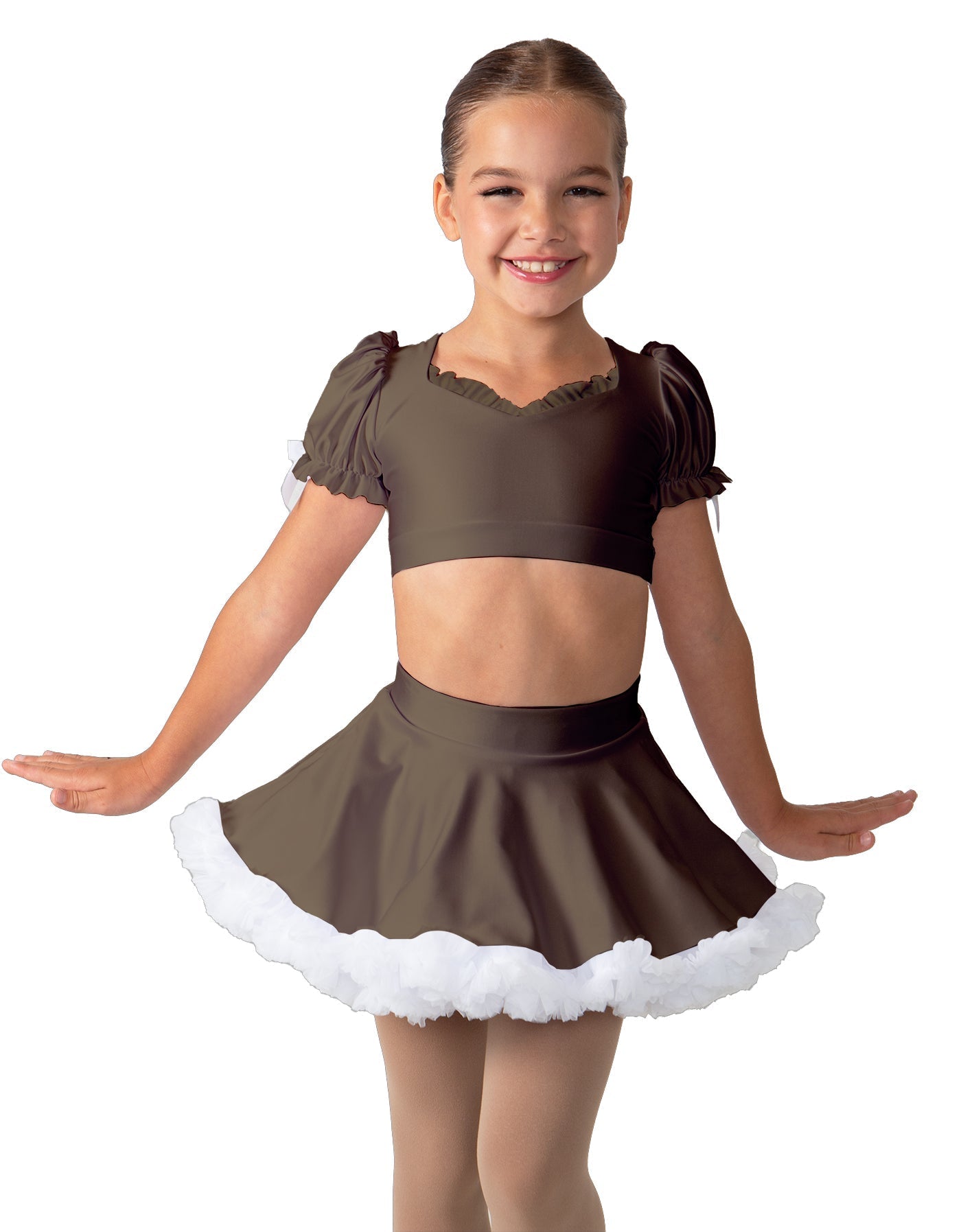Solid Lycra Sweetheart Puff Sleeve Crop Top with Triangle Back and Ruffles