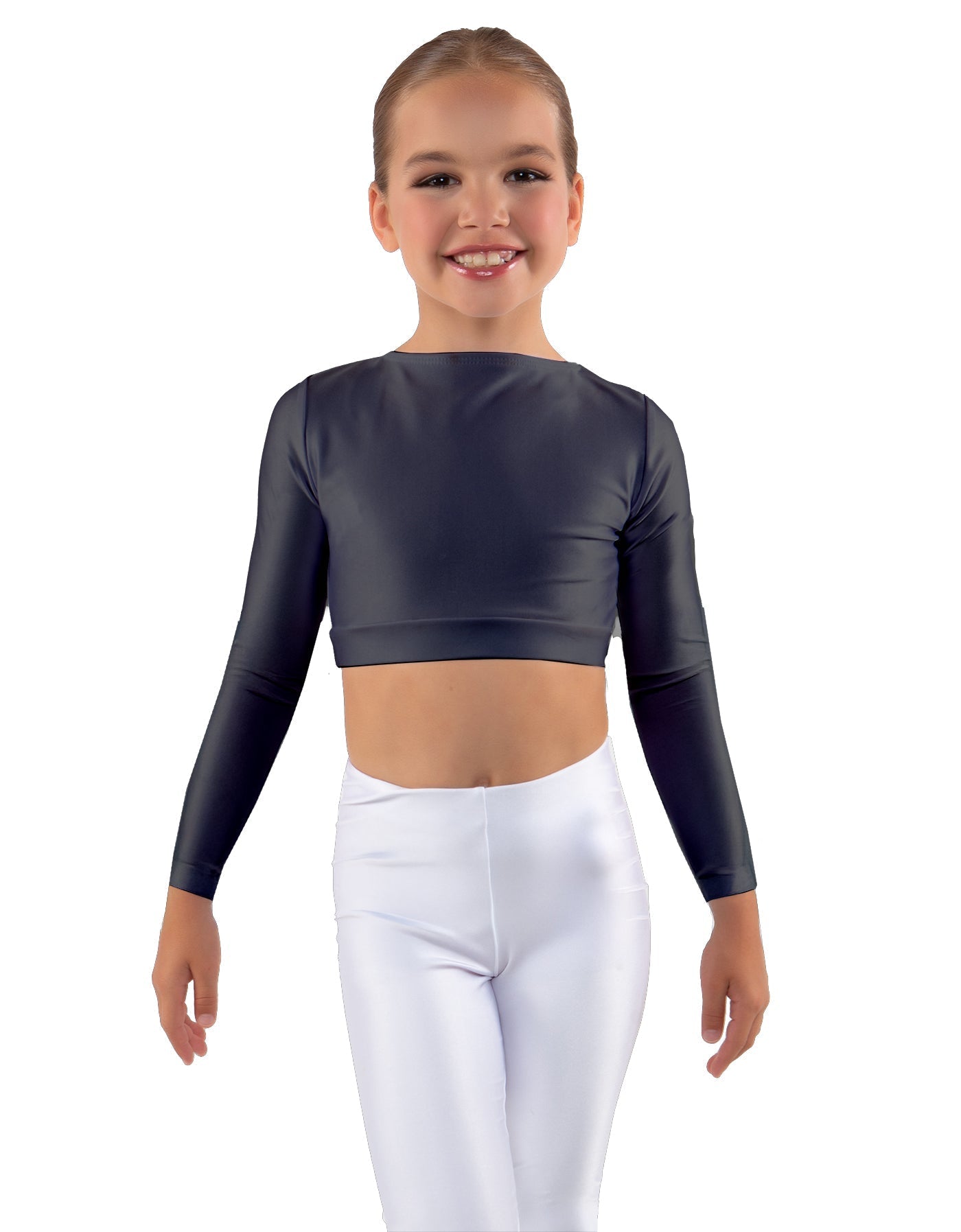 Solid Lycra LS Crew Neck Crop Top