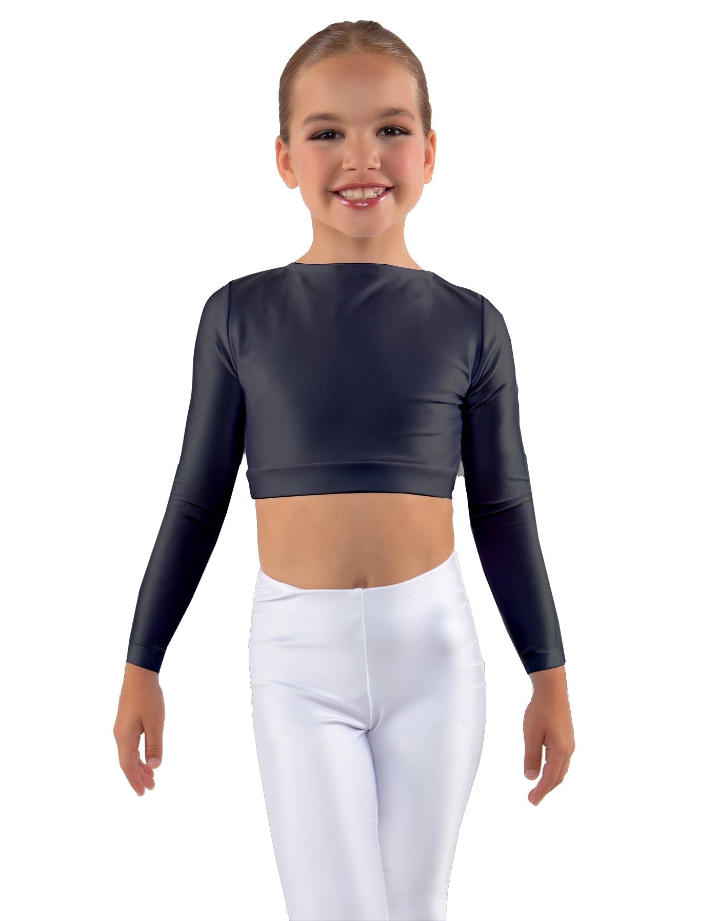 Solid Lycra LS Crew Neck Crop Top