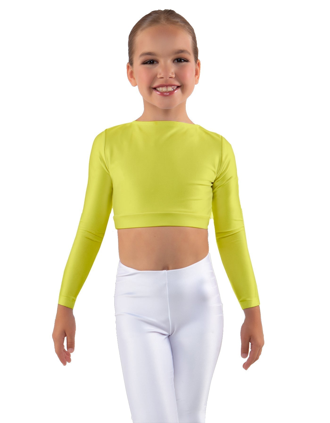 Solid Lycra LS Crew Neck Crop Top