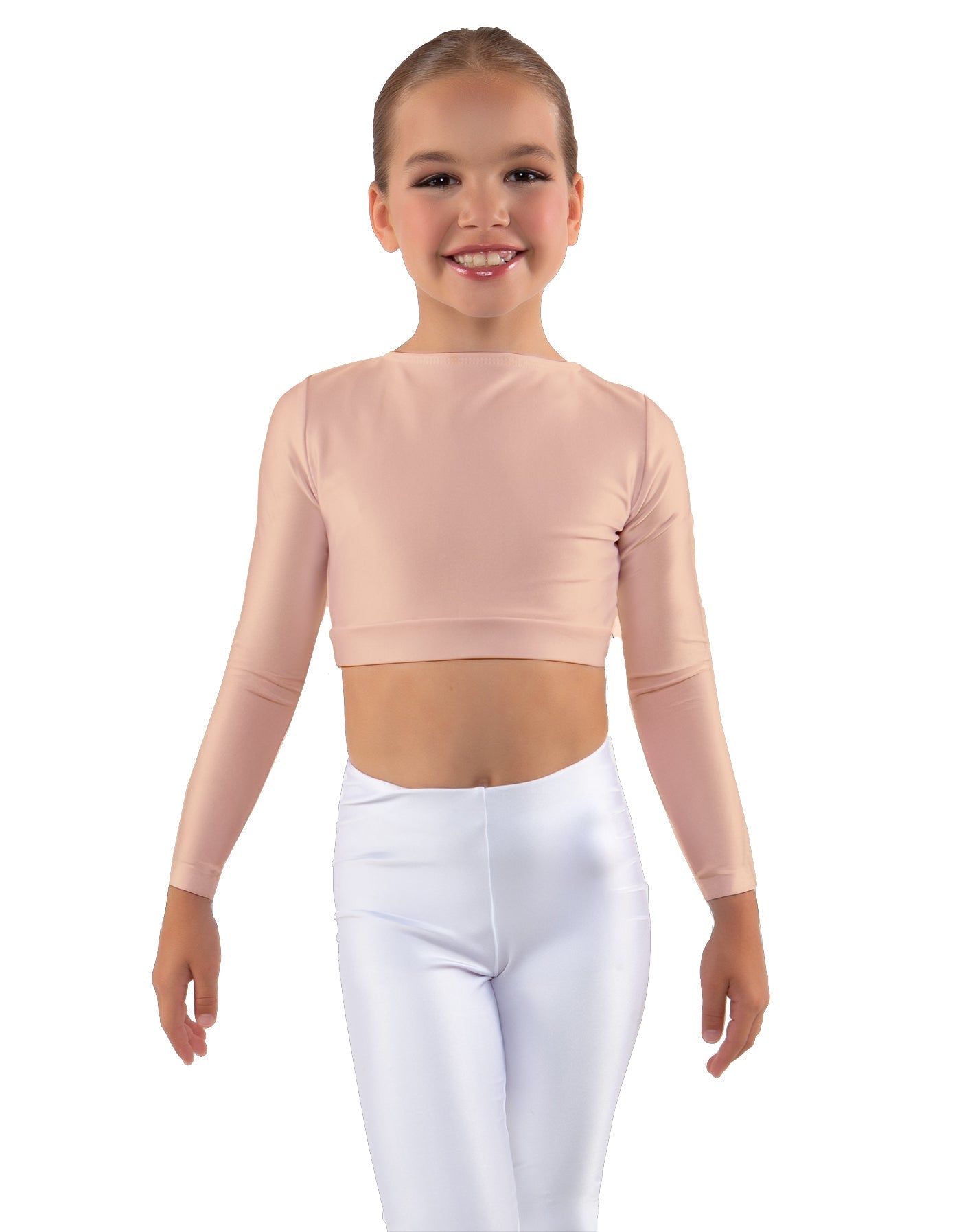 Solid Lycra LS Crew Neck Crop Top
