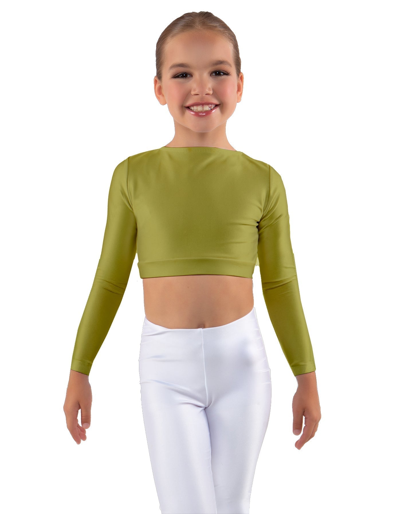 Solid Lycra LS Crew Neck Crop Top