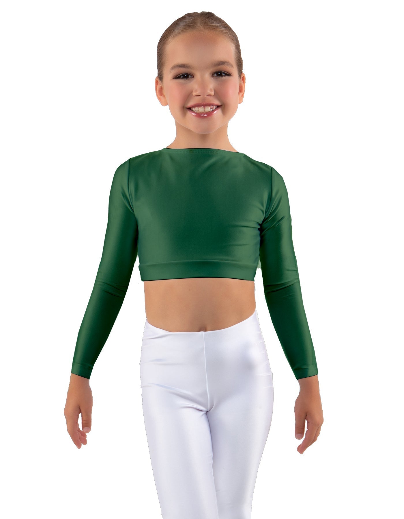 Solid Lycra LS Crew Neck Crop Top