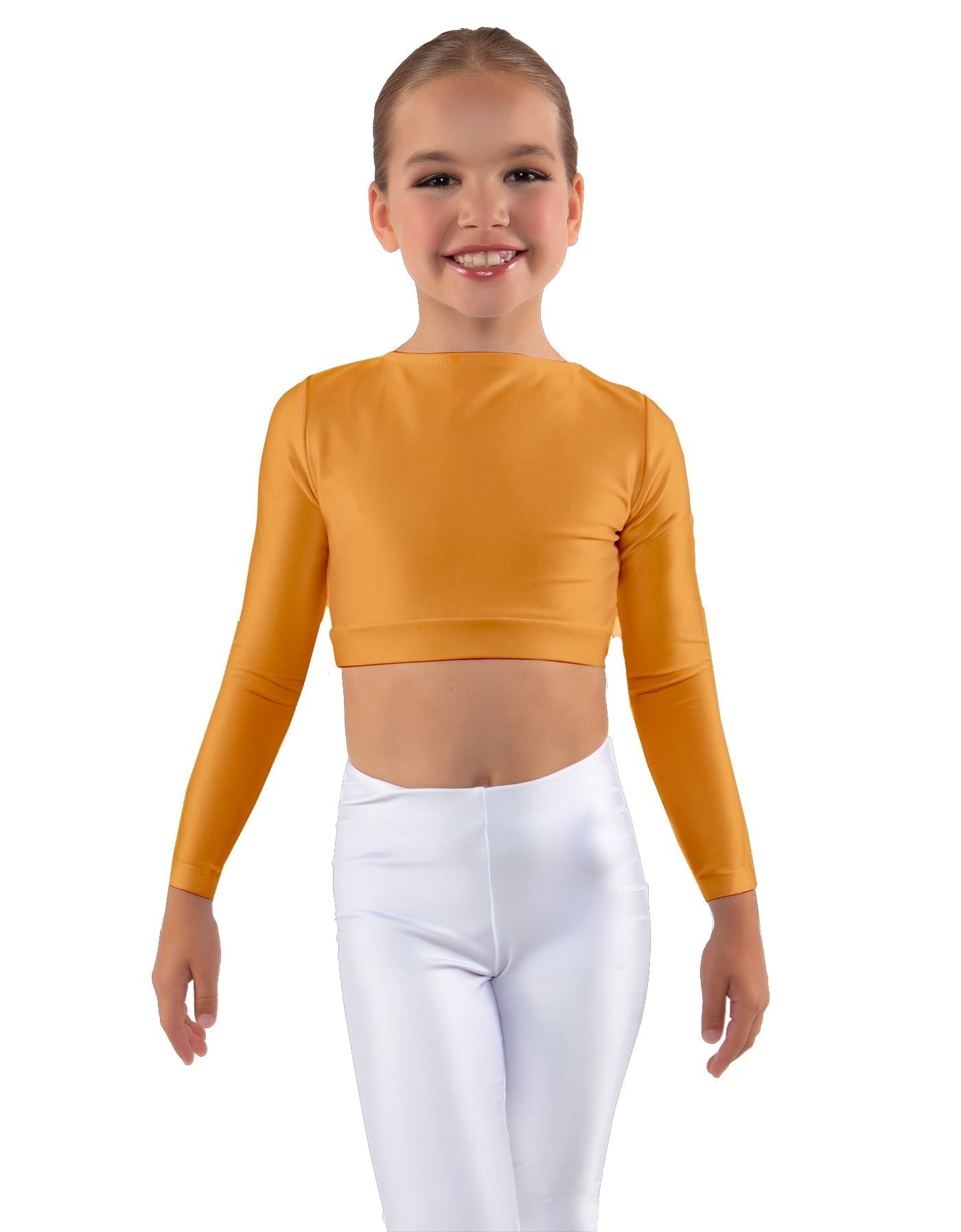 Solid Lycra LS Crew Neck Crop Top