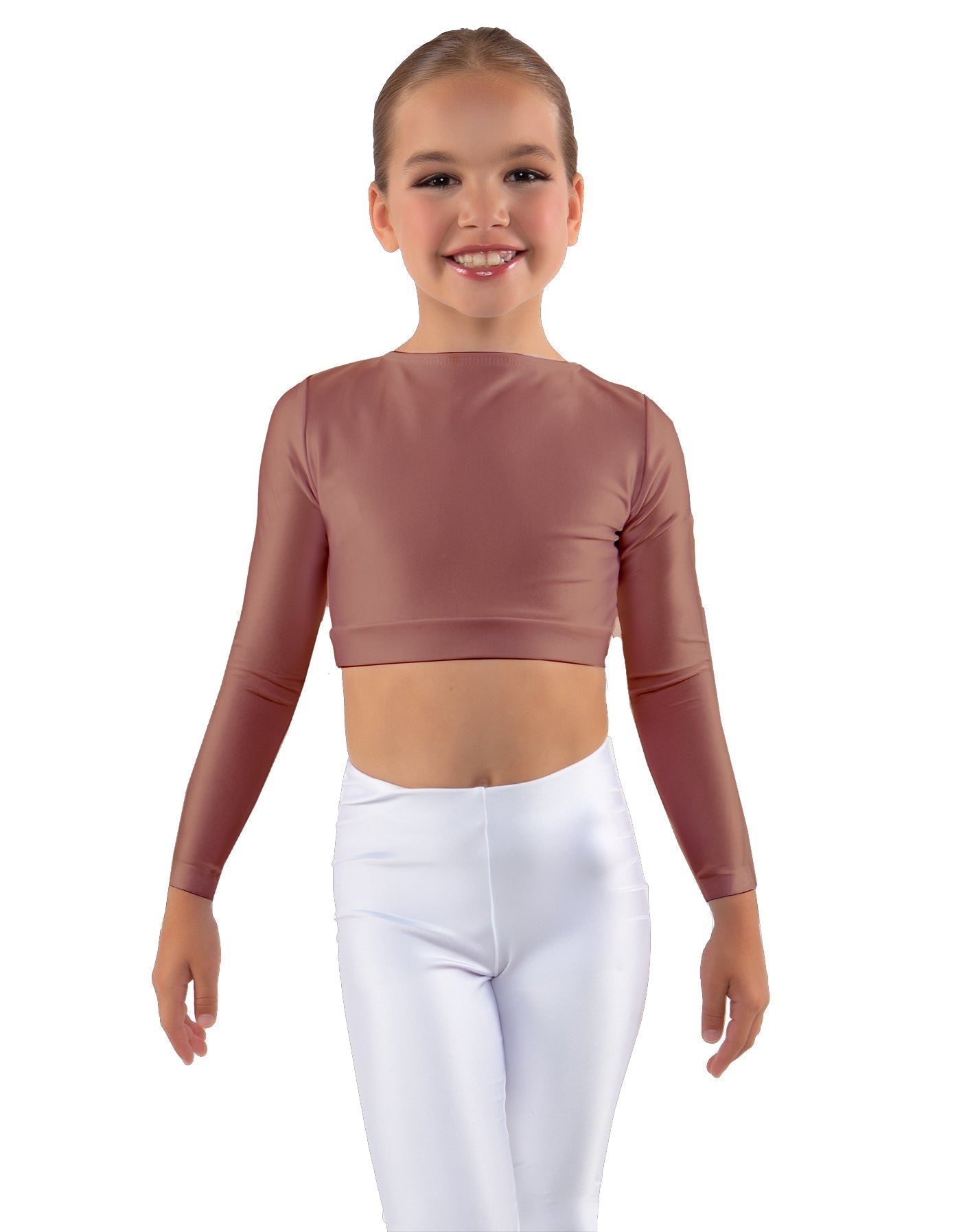 Solid Lycra LS Crew Neck Crop Top