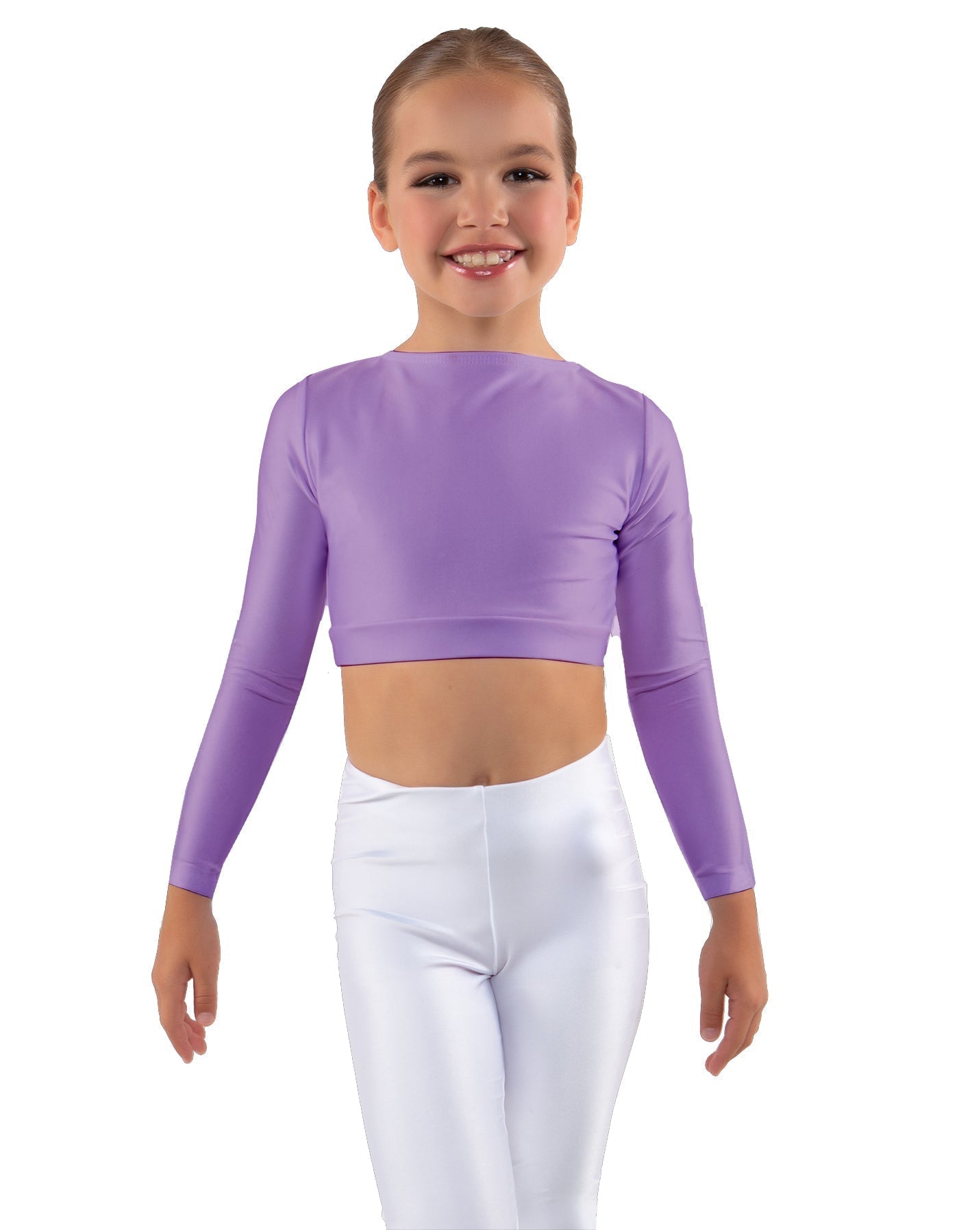 Solid Lycra LS Crew Neck Crop Top