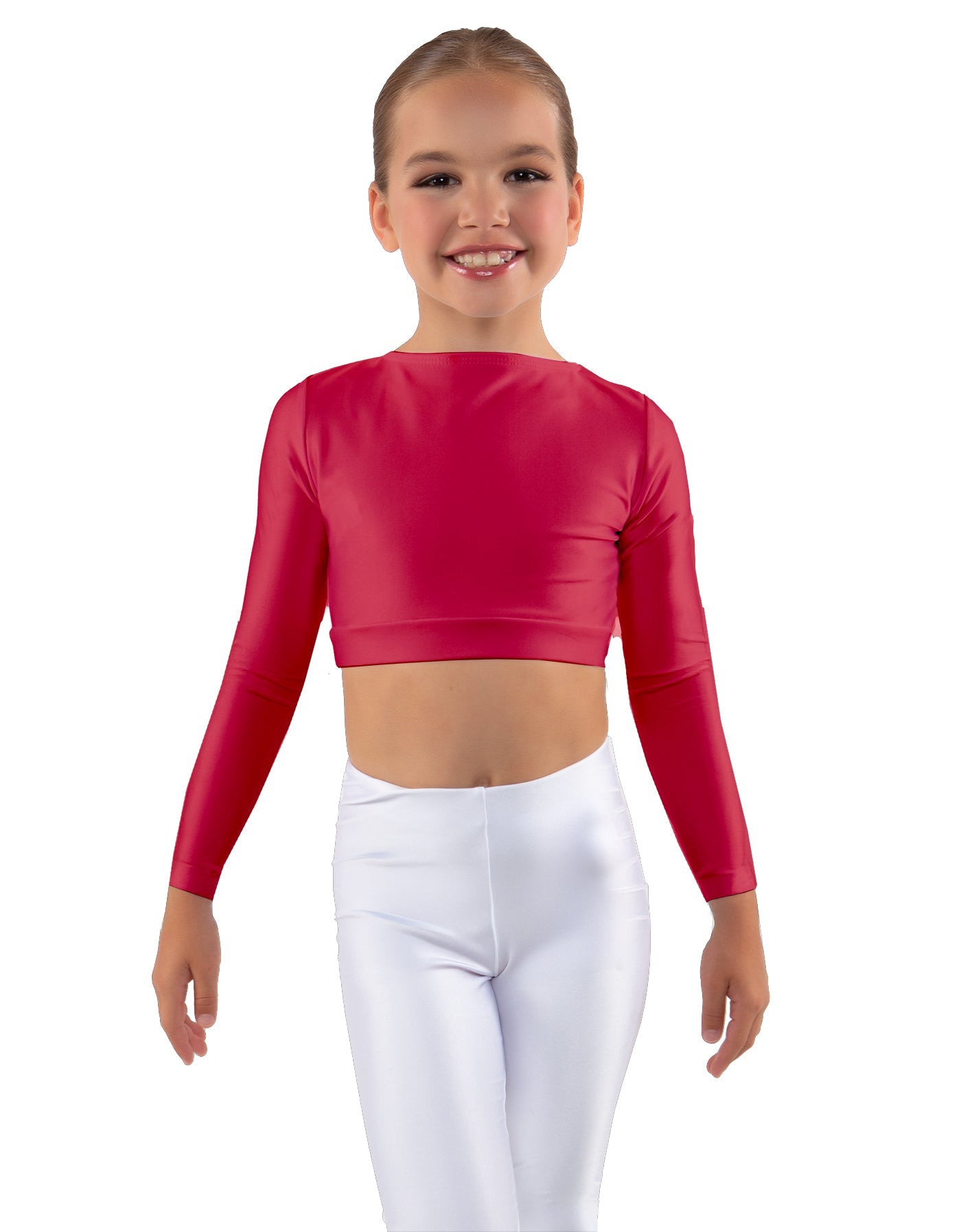 Solid Lycra LS Crew Neck Crop Top
