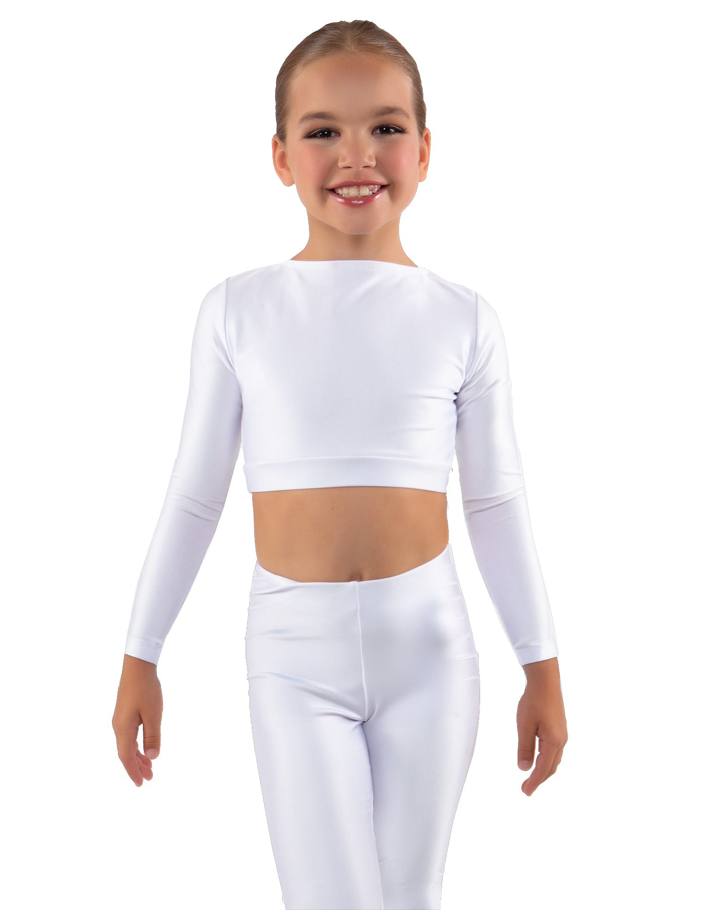 Solid Lycra LS Crew Neck Crop Top