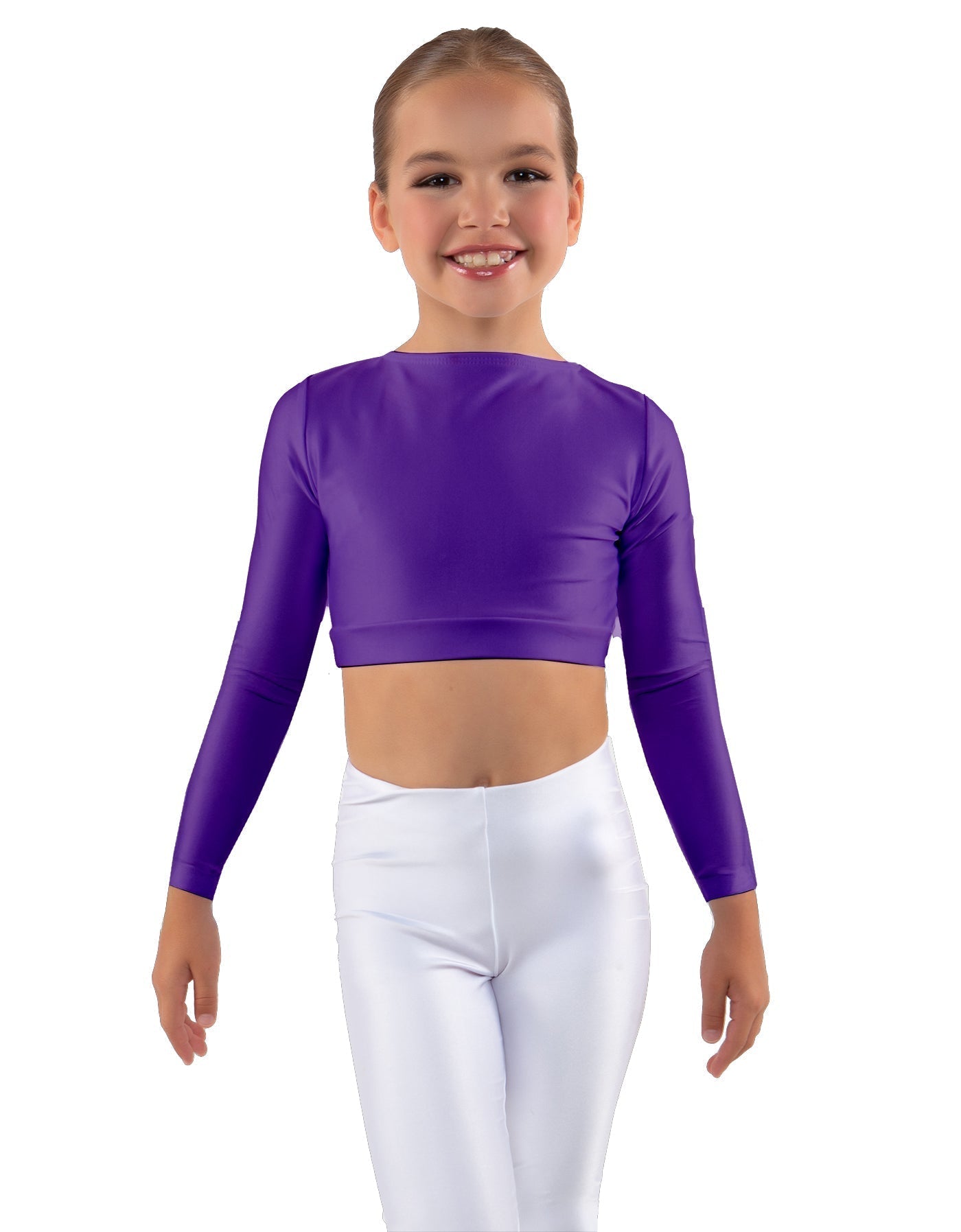 Solid Lycra LS Crew Neck Crop Top