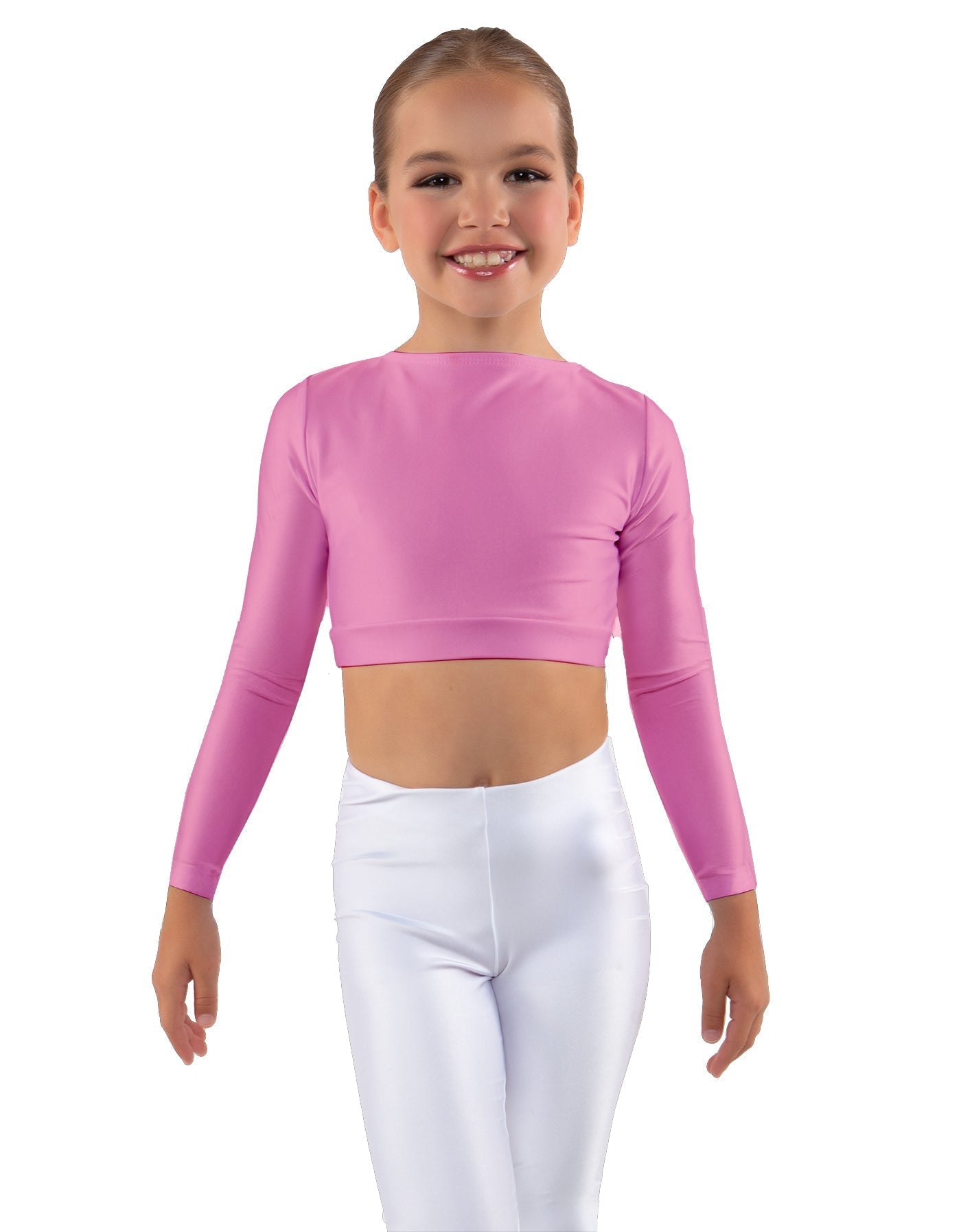 Solid Lycra LS Crew Neck Crop Top