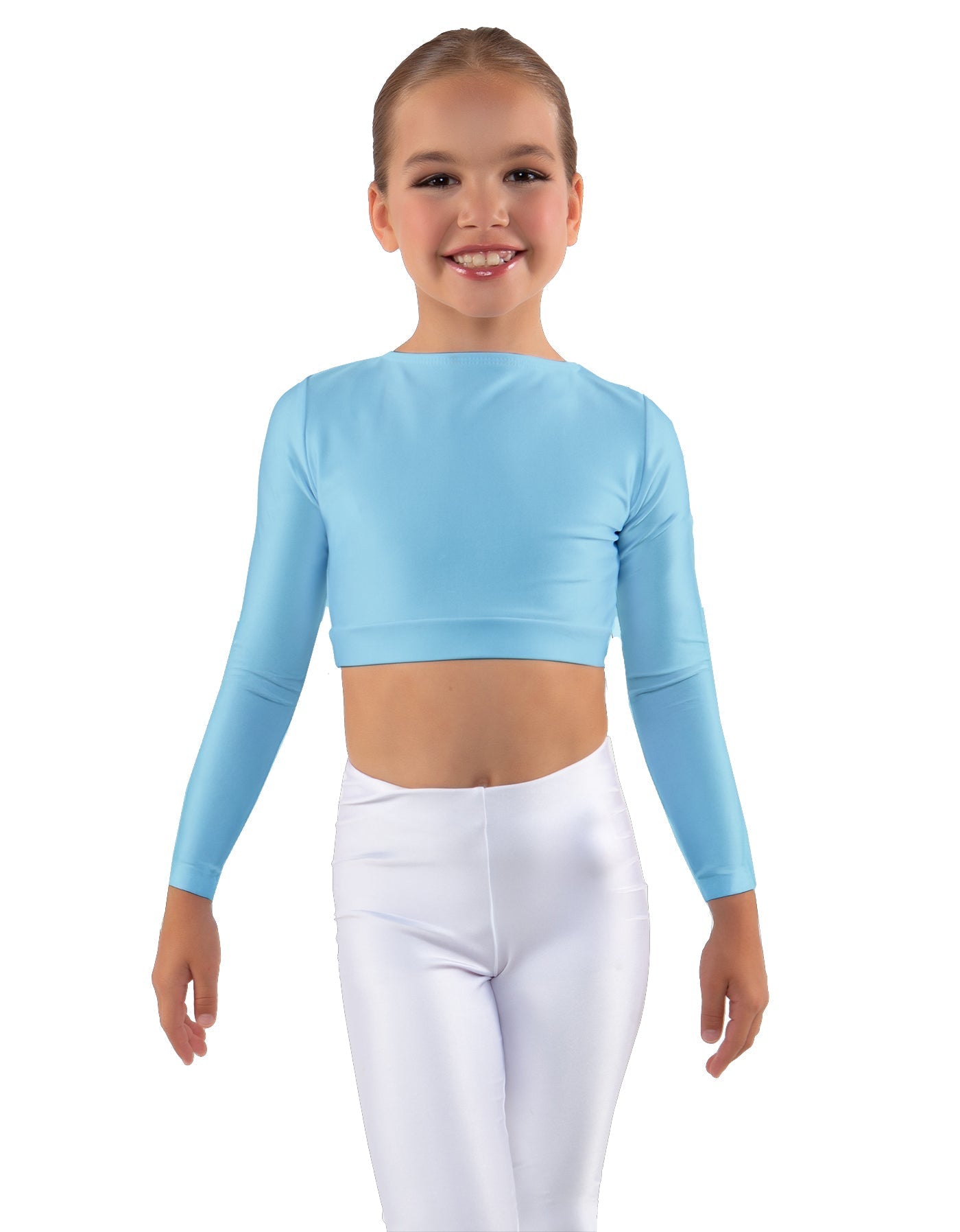 Solid Lycra LS Crew Neck Crop Top