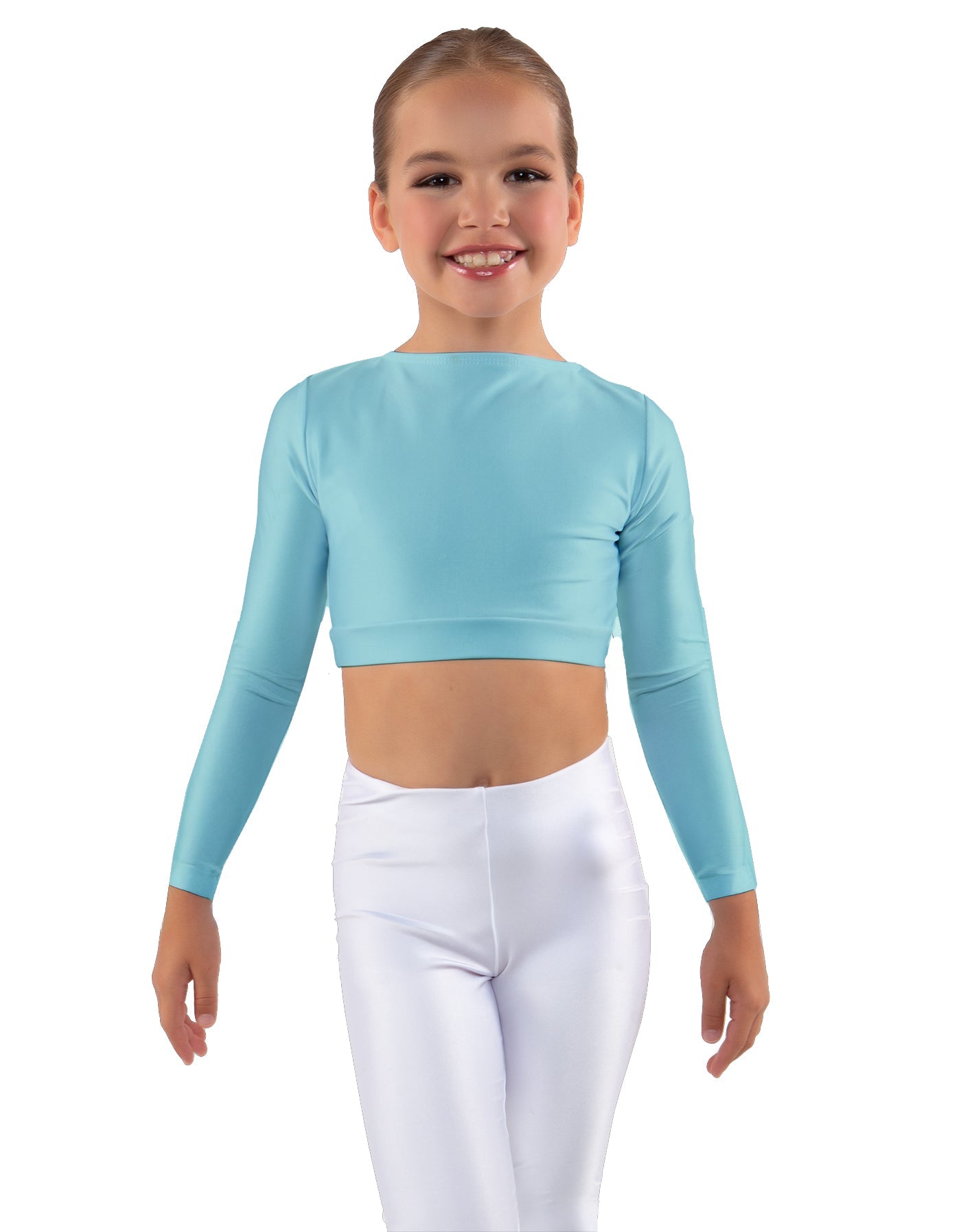 Solid Lycra LS Crew Neck Crop Top