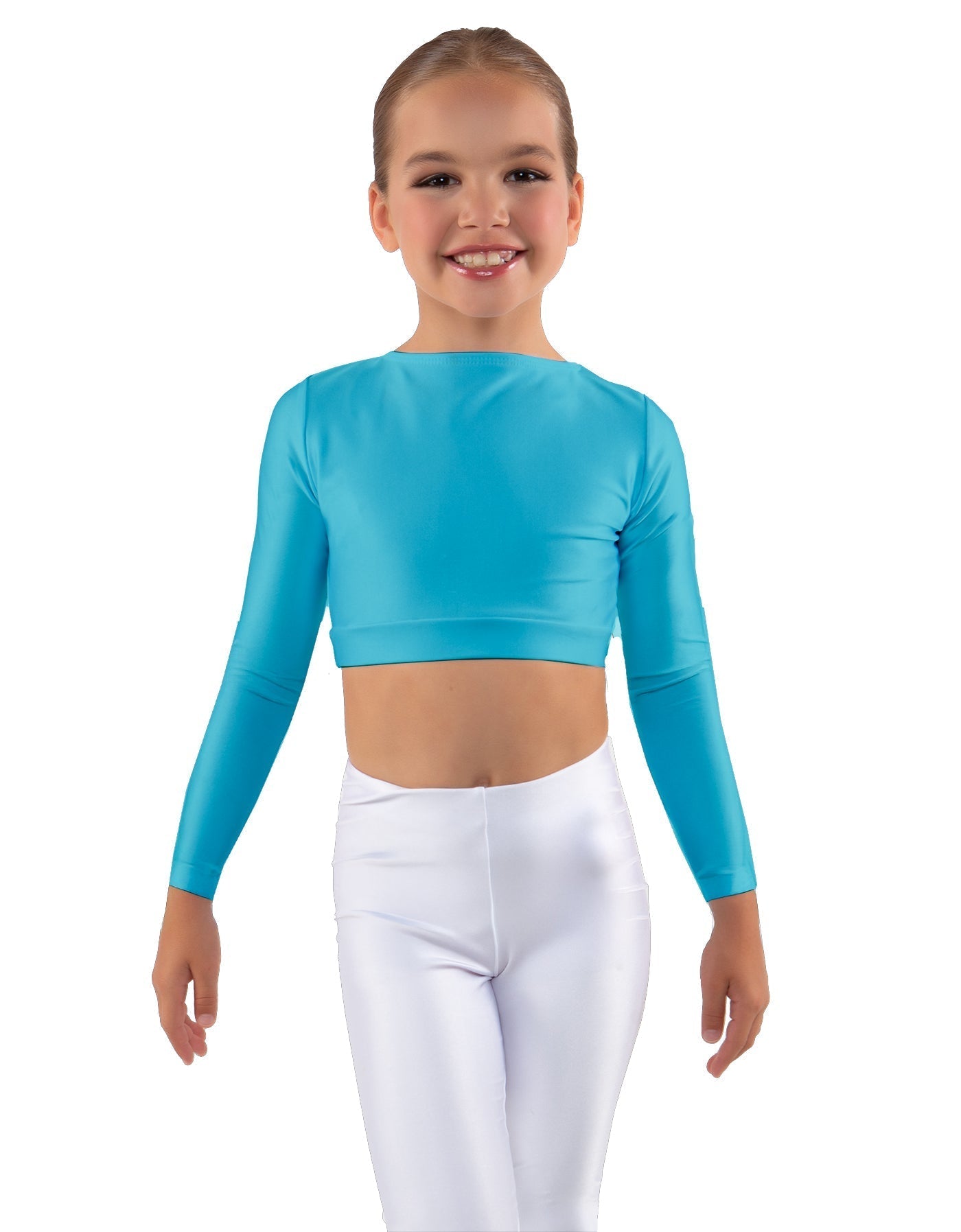 Solid Lycra LS Crew Neck Crop Top