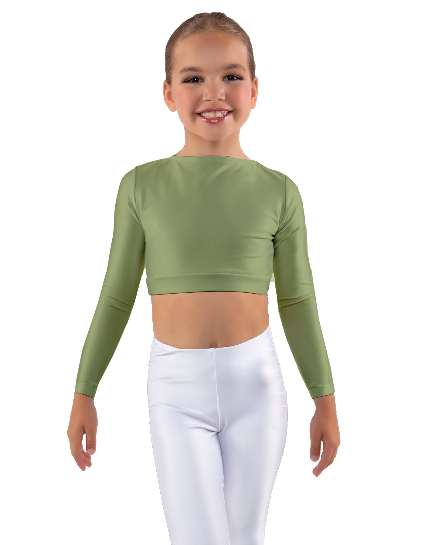 Solid Lycra LS Crew Neck Crop Top