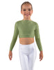 Solid Lycra LS Crew Neck Crop Top