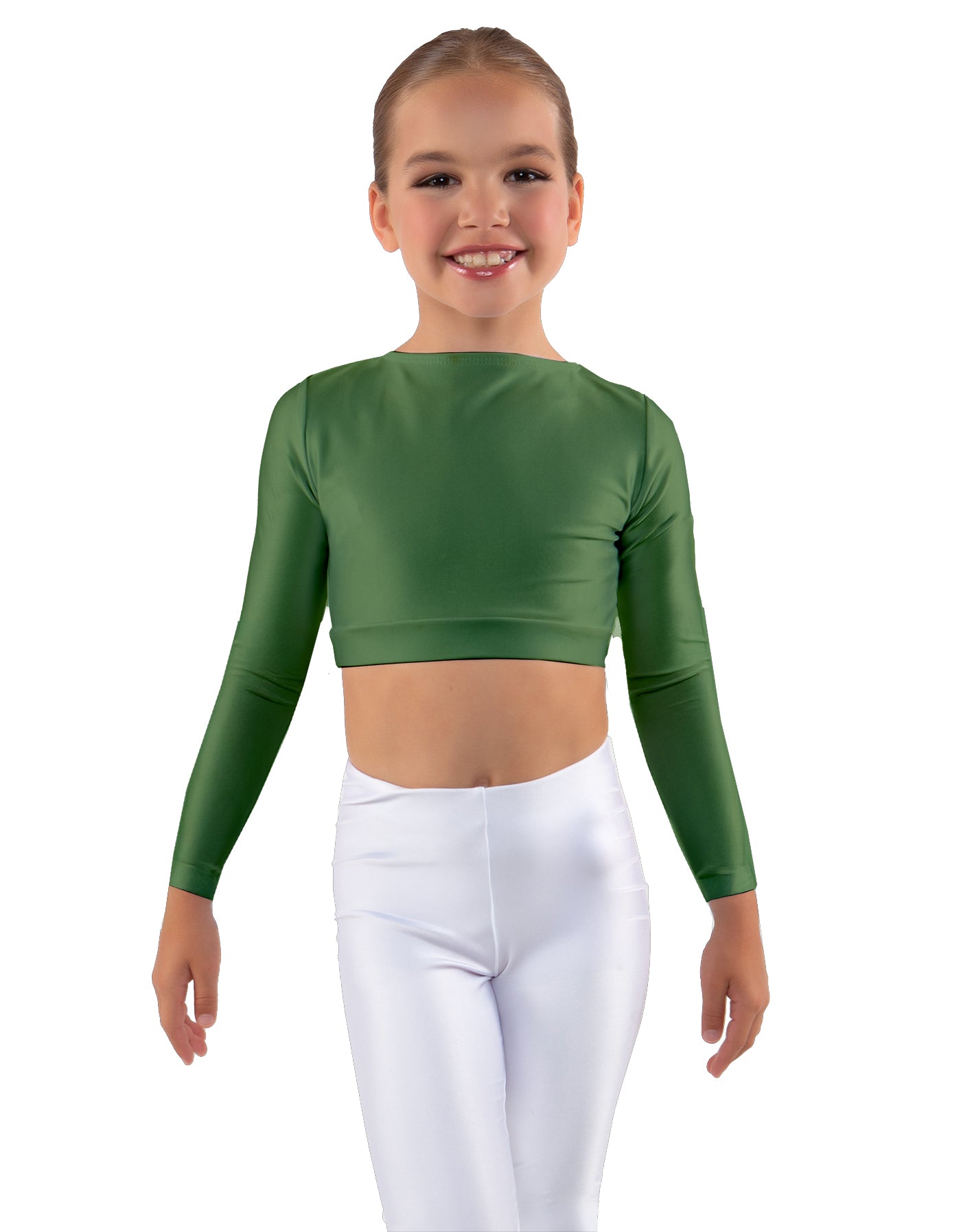 Solid Lycra LS Crew Neck Crop Top