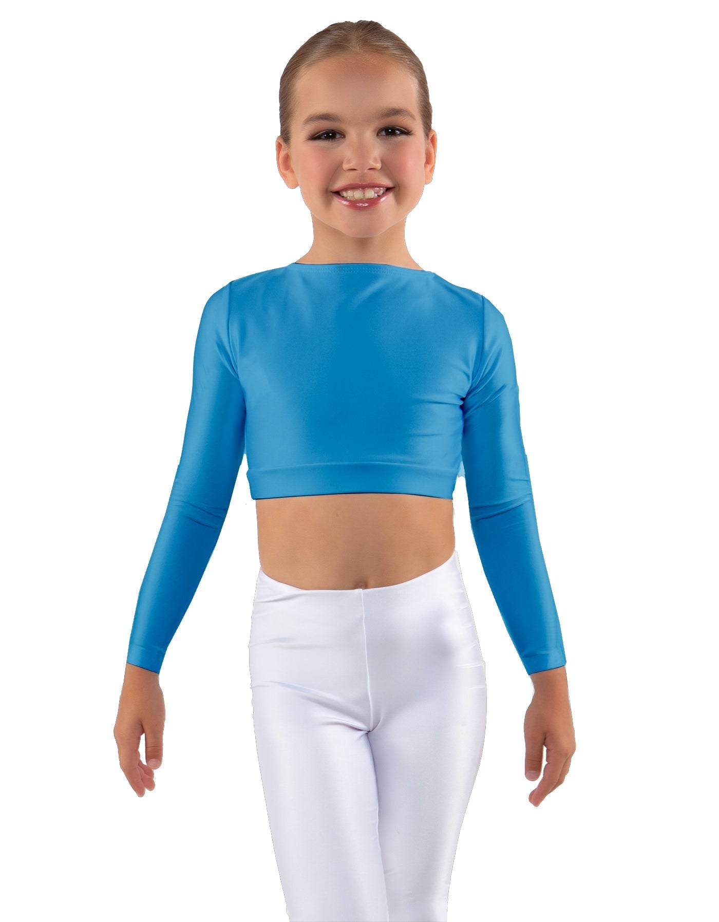 Solid Lycra LS Crew Neck Crop Top