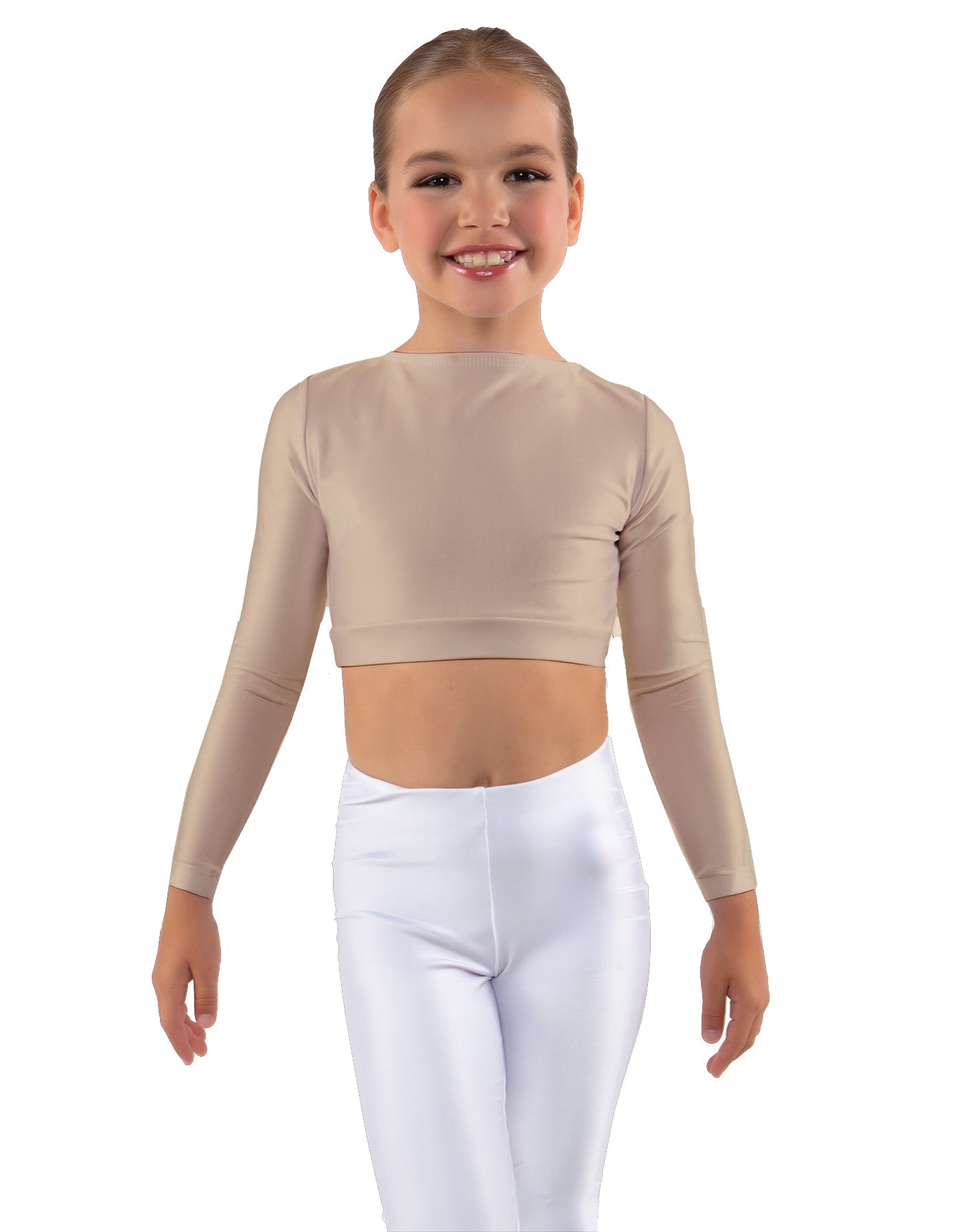 Solid Lycra LS Crew Neck Crop Top