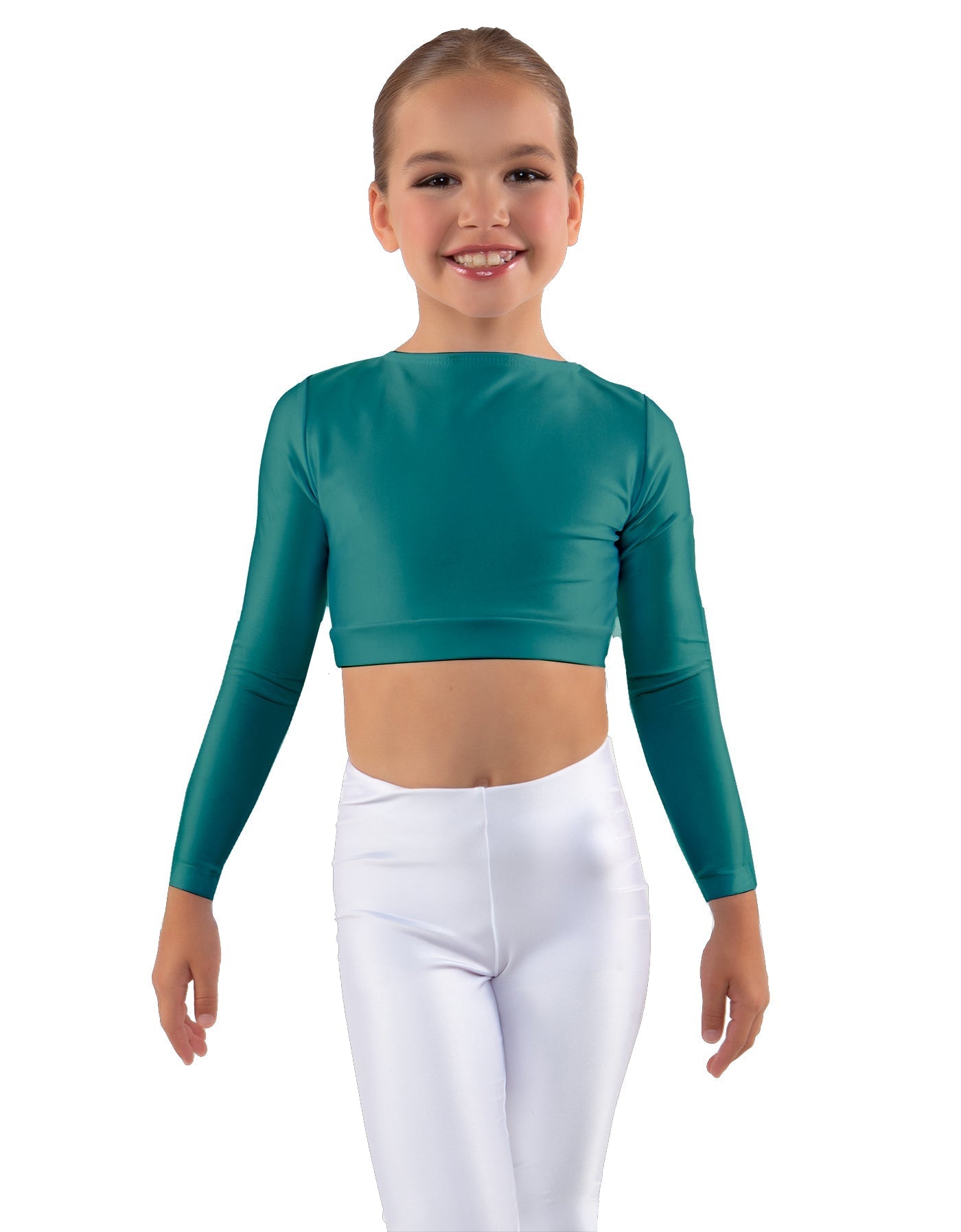 Solid Lycra LS Crew Neck Crop Top