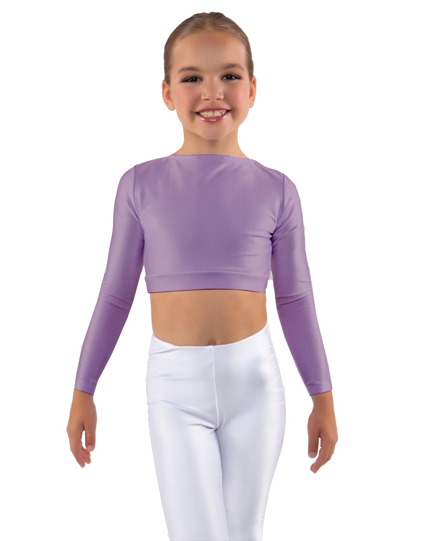 Solid Lycra LS Crew Neck Crop Top