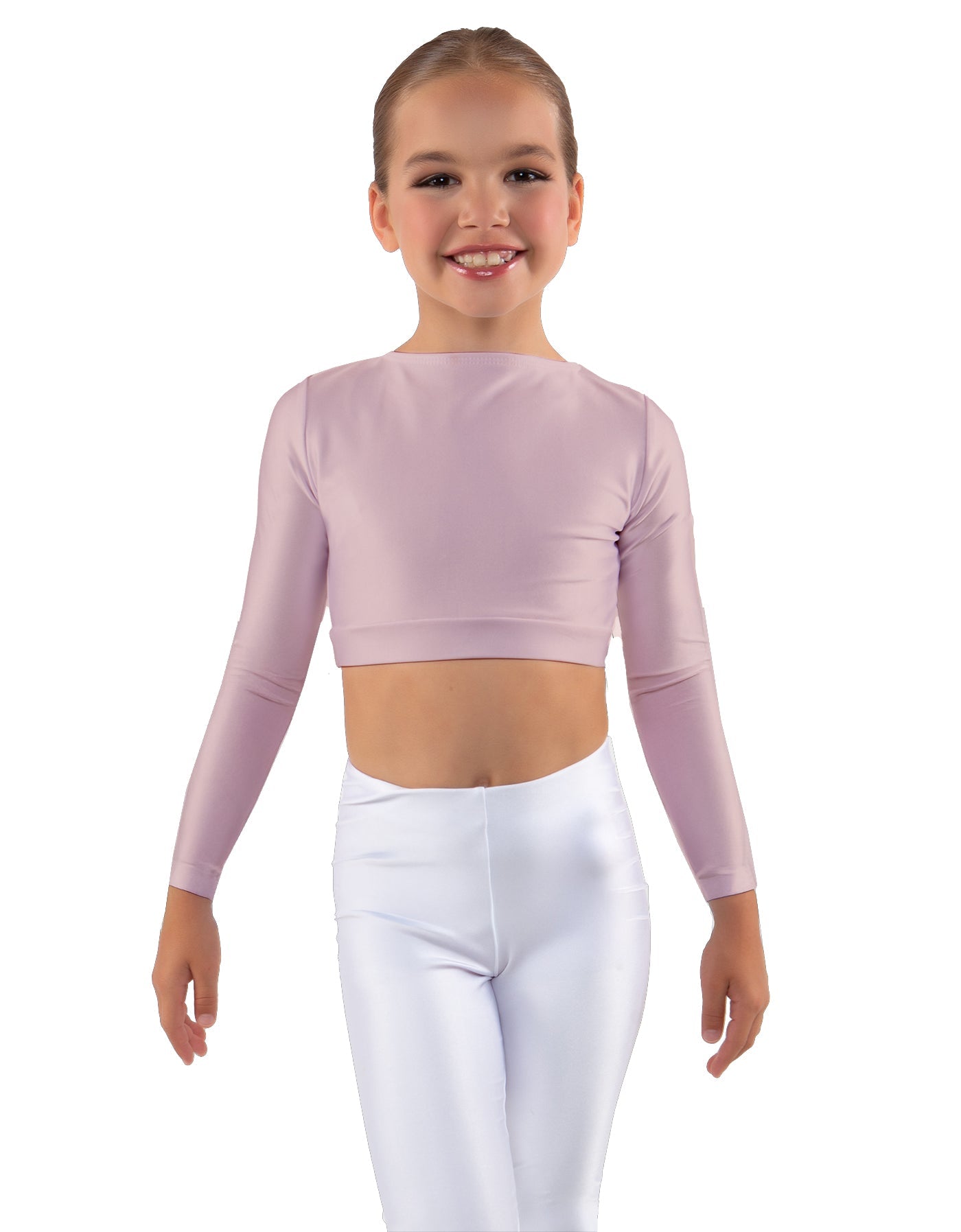 Solid Lycra LS Crew Neck Crop Top