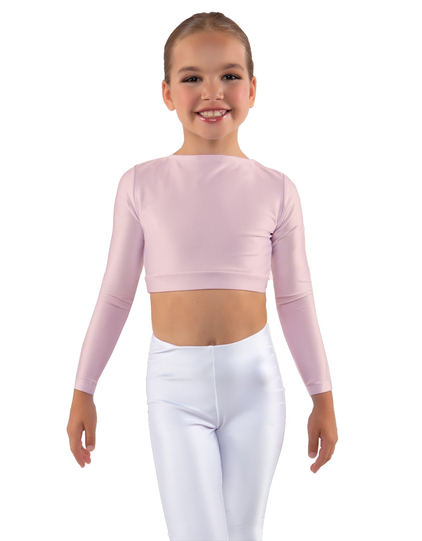 Solid Lycra LS Crew Neck Crop Top